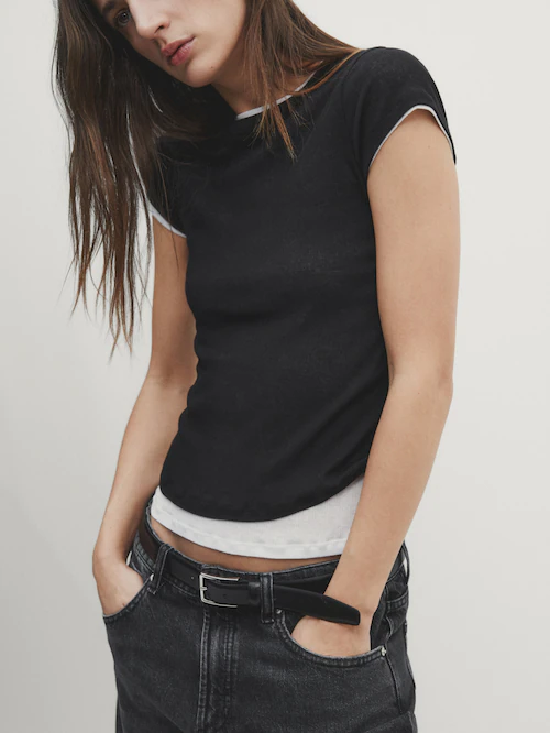 Camiseta de canalé de manga corta negra - Mujer – Hangover of Fashion