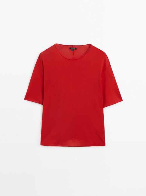 Shirt aus Baumwolle mit Mittelnaht · Rot · Shirts | Massimo Dutti