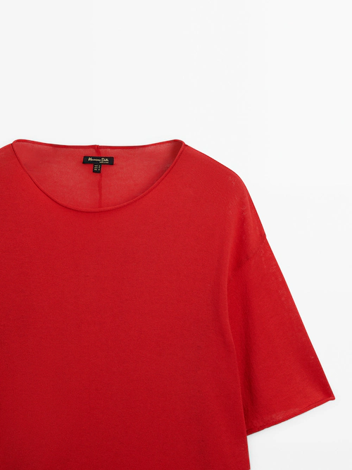 Shirt aus Shirts Rot mit · · Baumwolle Massimo Mittelnaht Dutti 