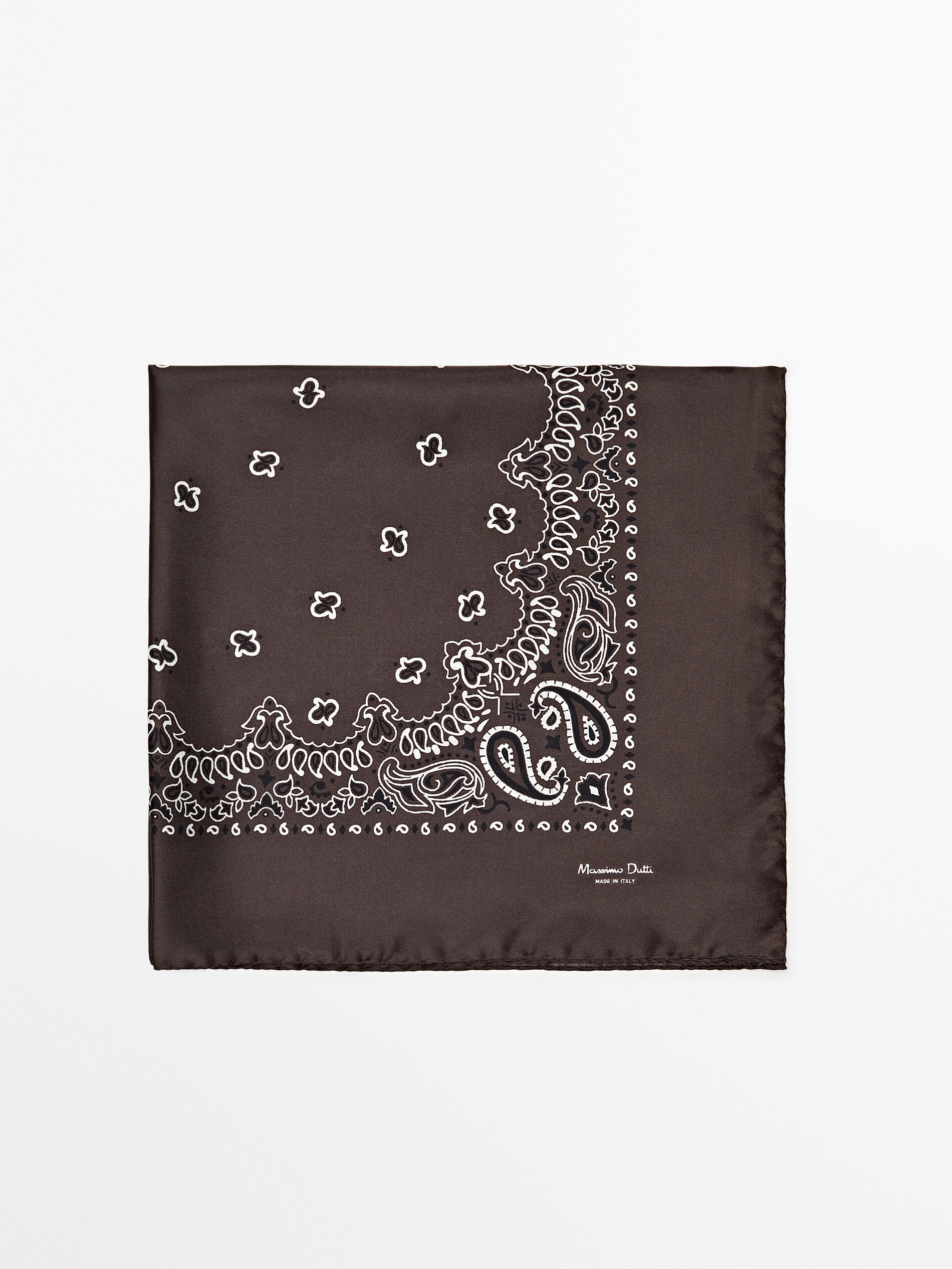100 silk paisley print scarf Brown Scarves Massimo Dutti