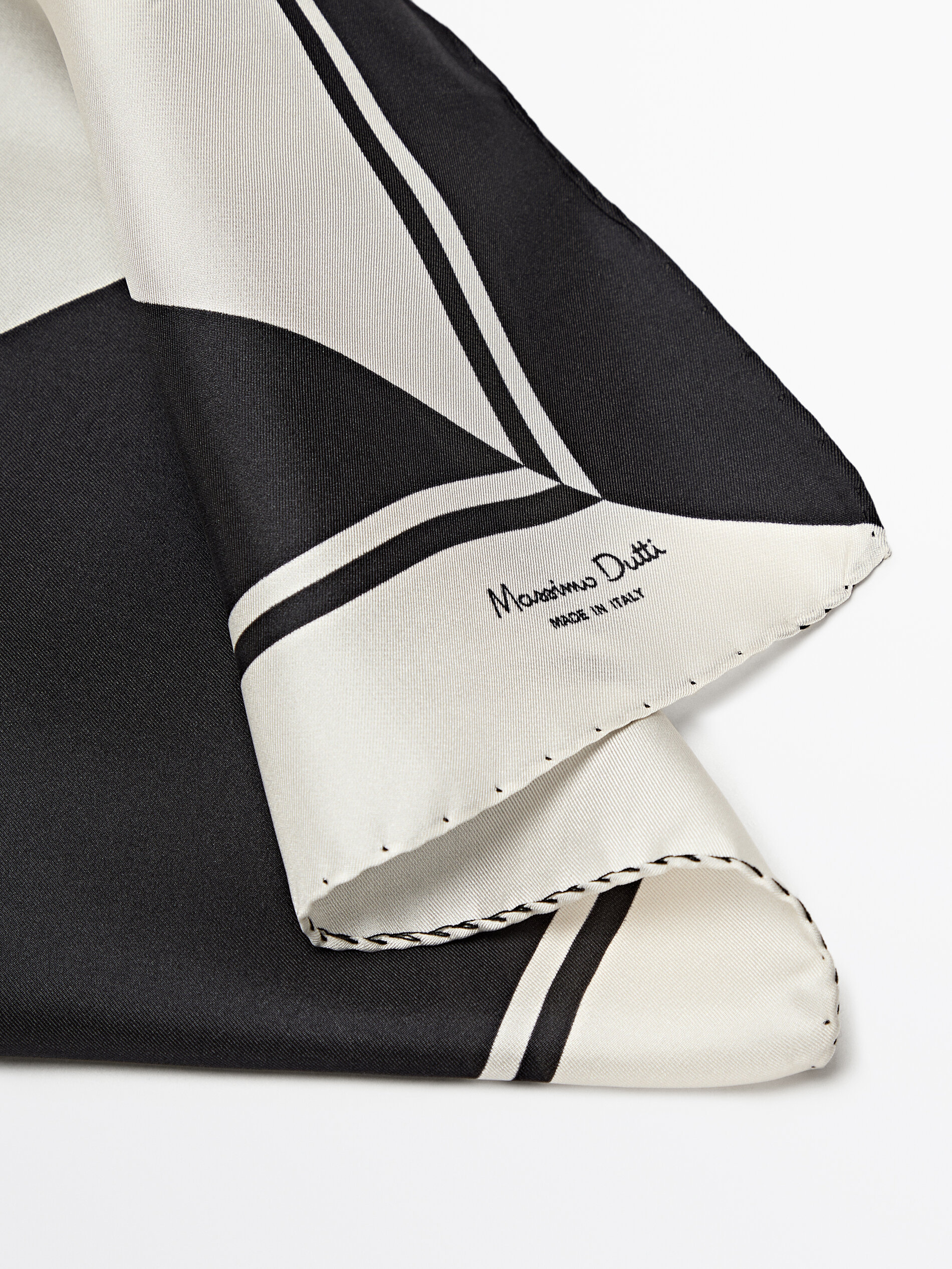 Contrast 100 silk scarf Cream Scarves Massimo Dutti