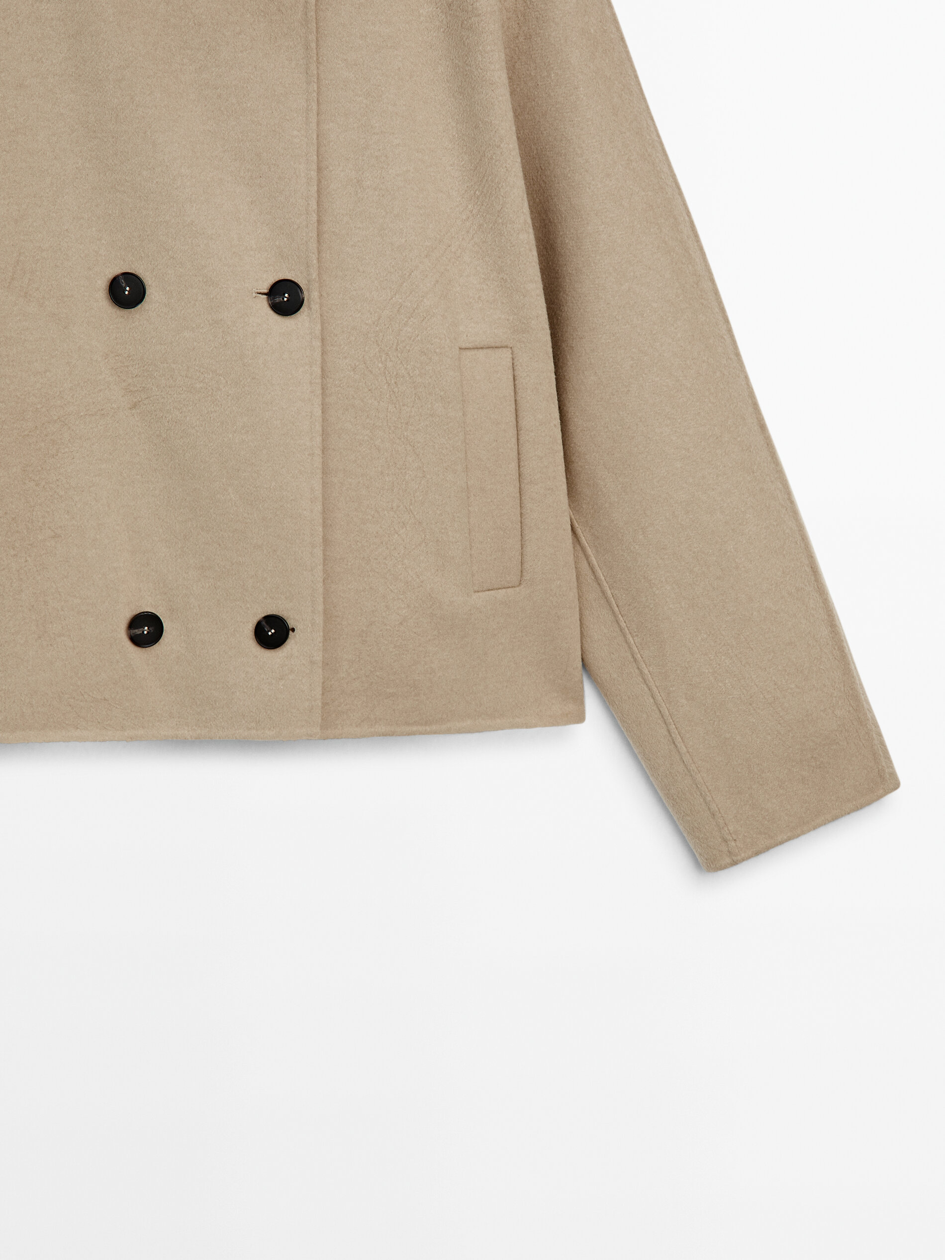 Cropped double faced wool blend double breasted coat Beige