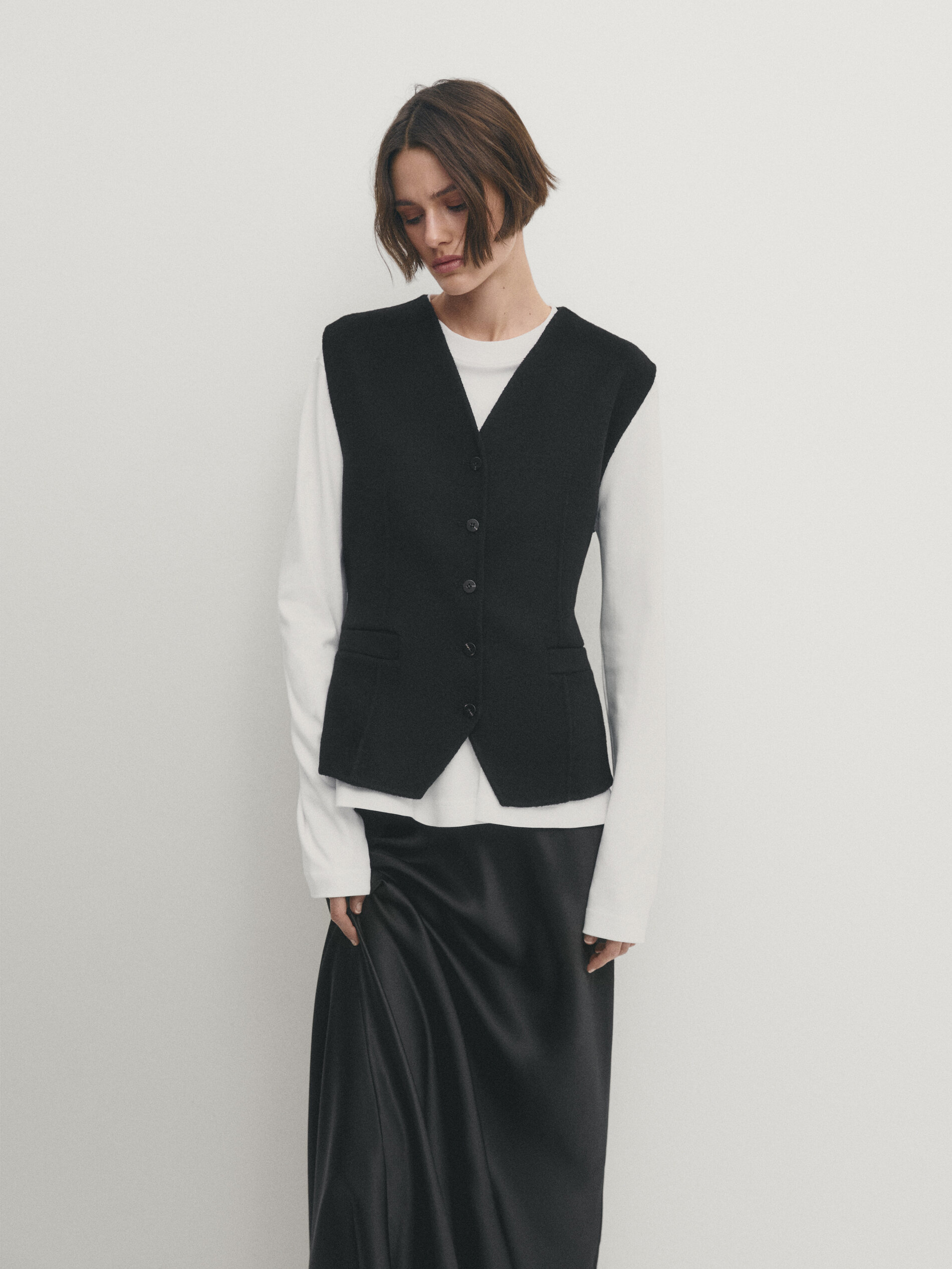Black wool blend waistcoat