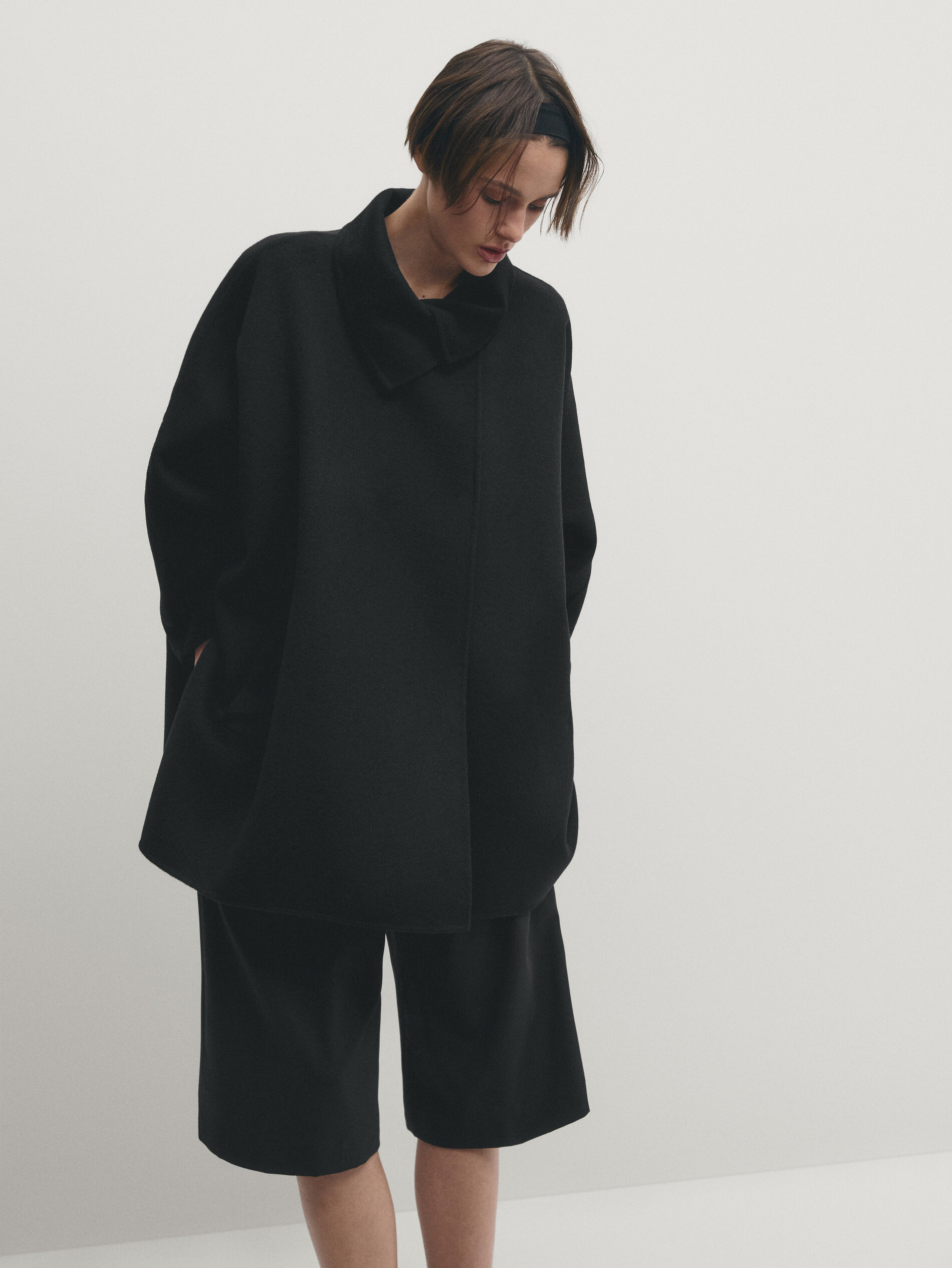 Black wool blend cape coat Black Coats And Jackets Massimo Dutti
