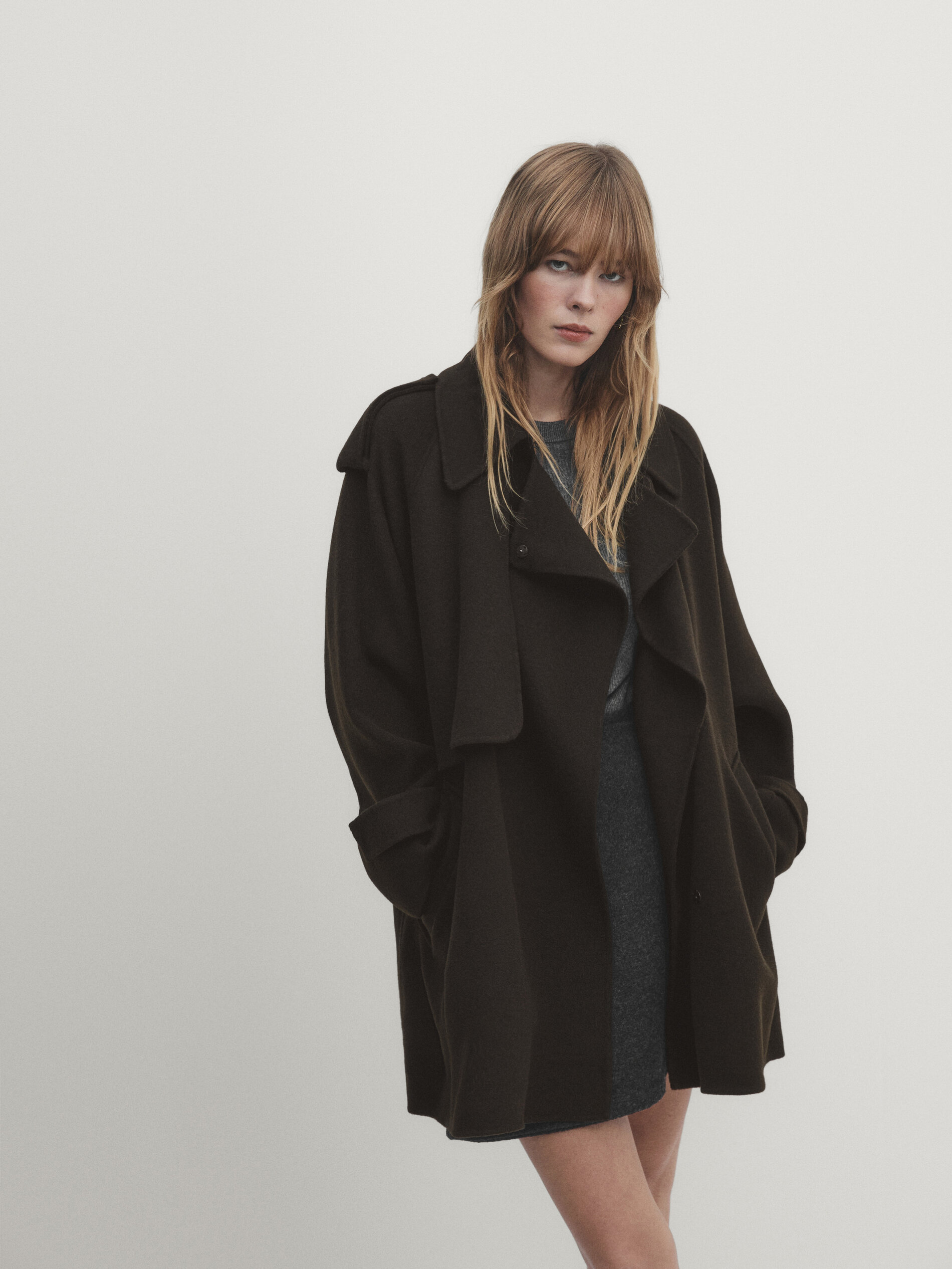 Trench effect wool blend coat Dark Green Coats And Jackets