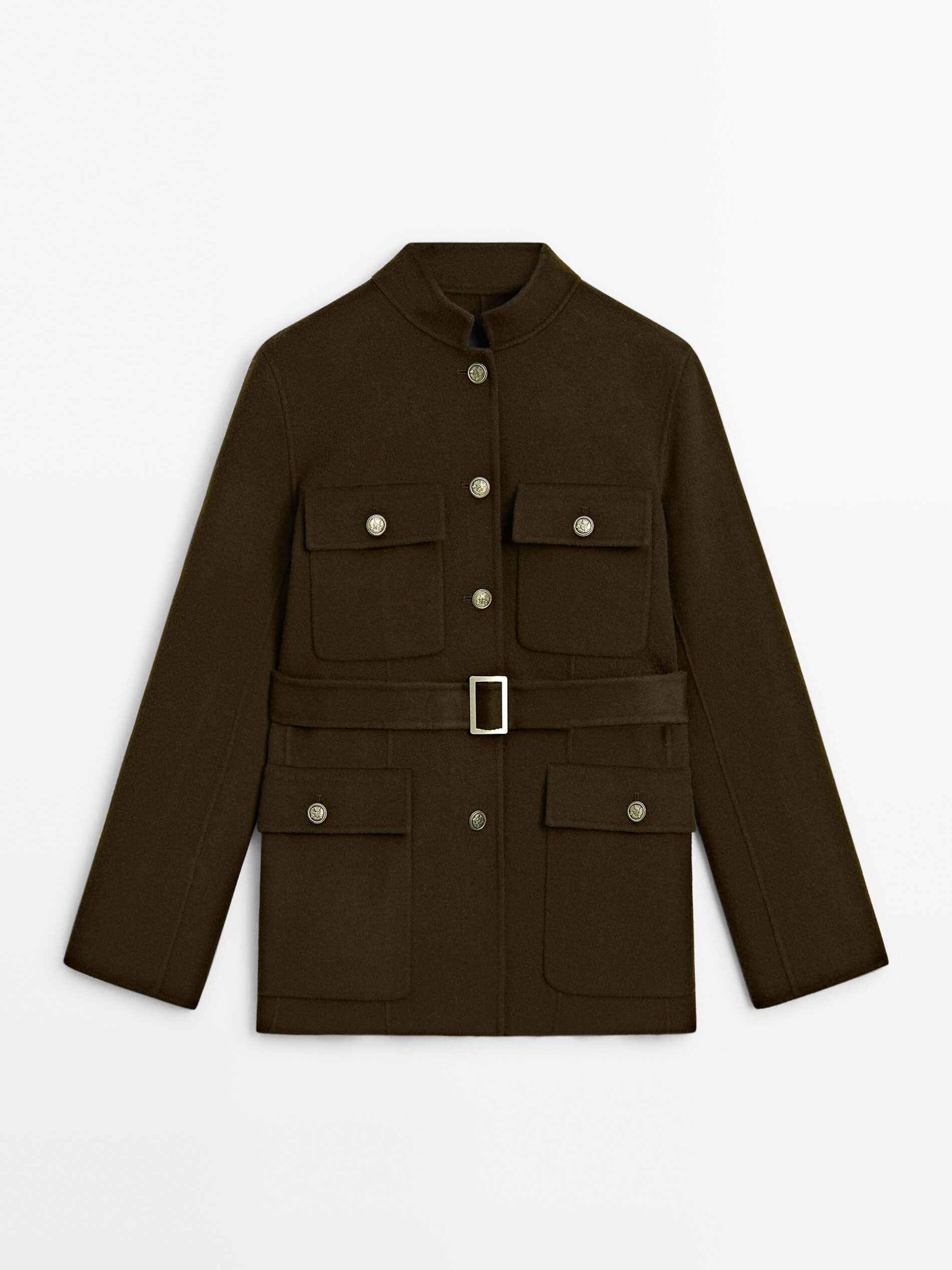 Wool blend jacket with pockets and gold buttons Khaki Coats