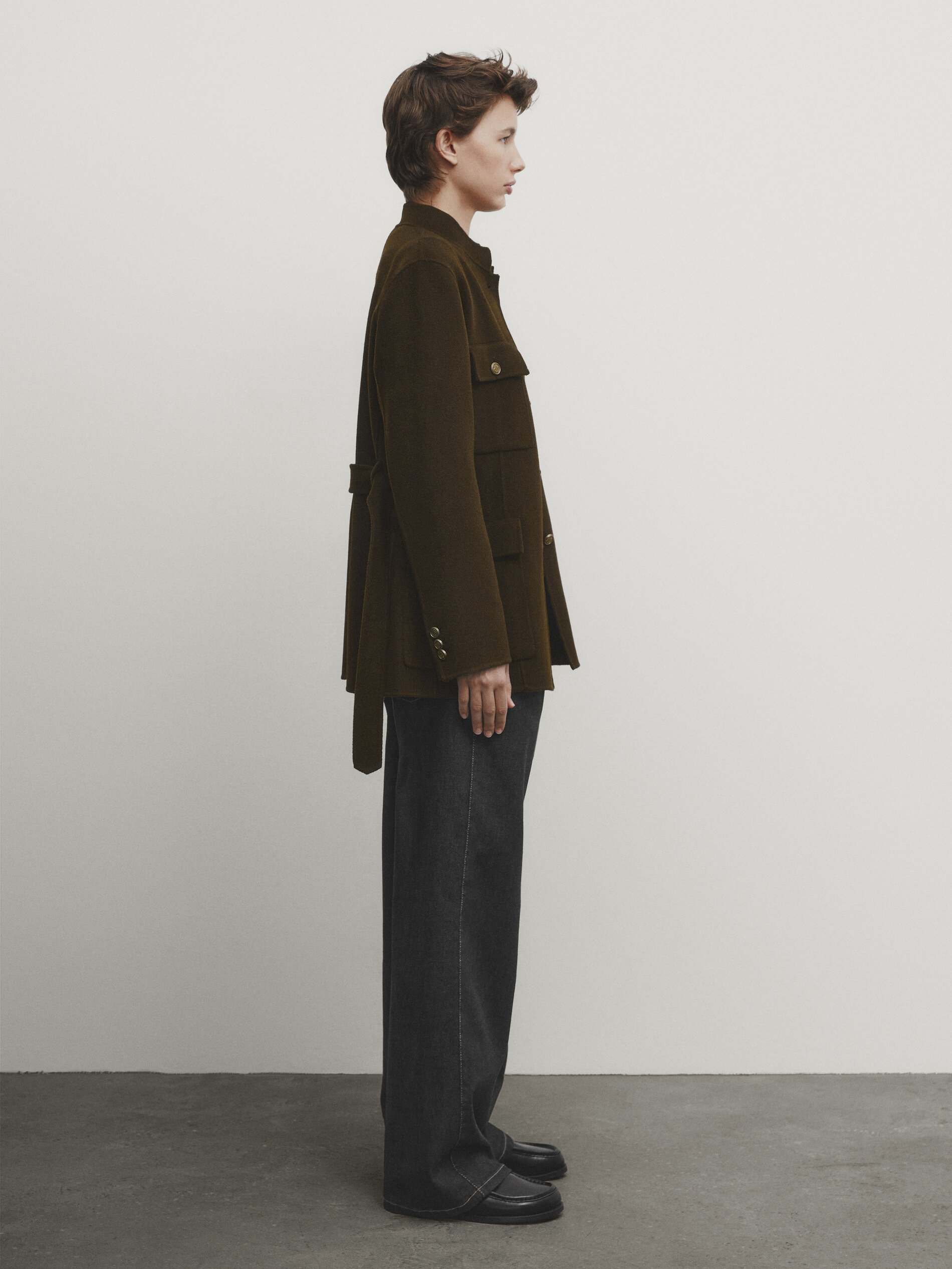 Wool blend jacket with pockets and gold buttons Khaki Coats