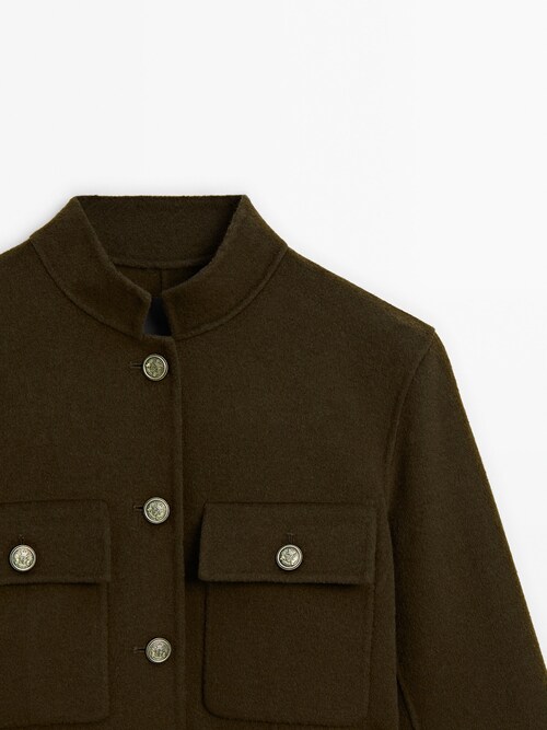 MASSIMO DUTTI Short Wool Coat With Toggle Buttons in Natural