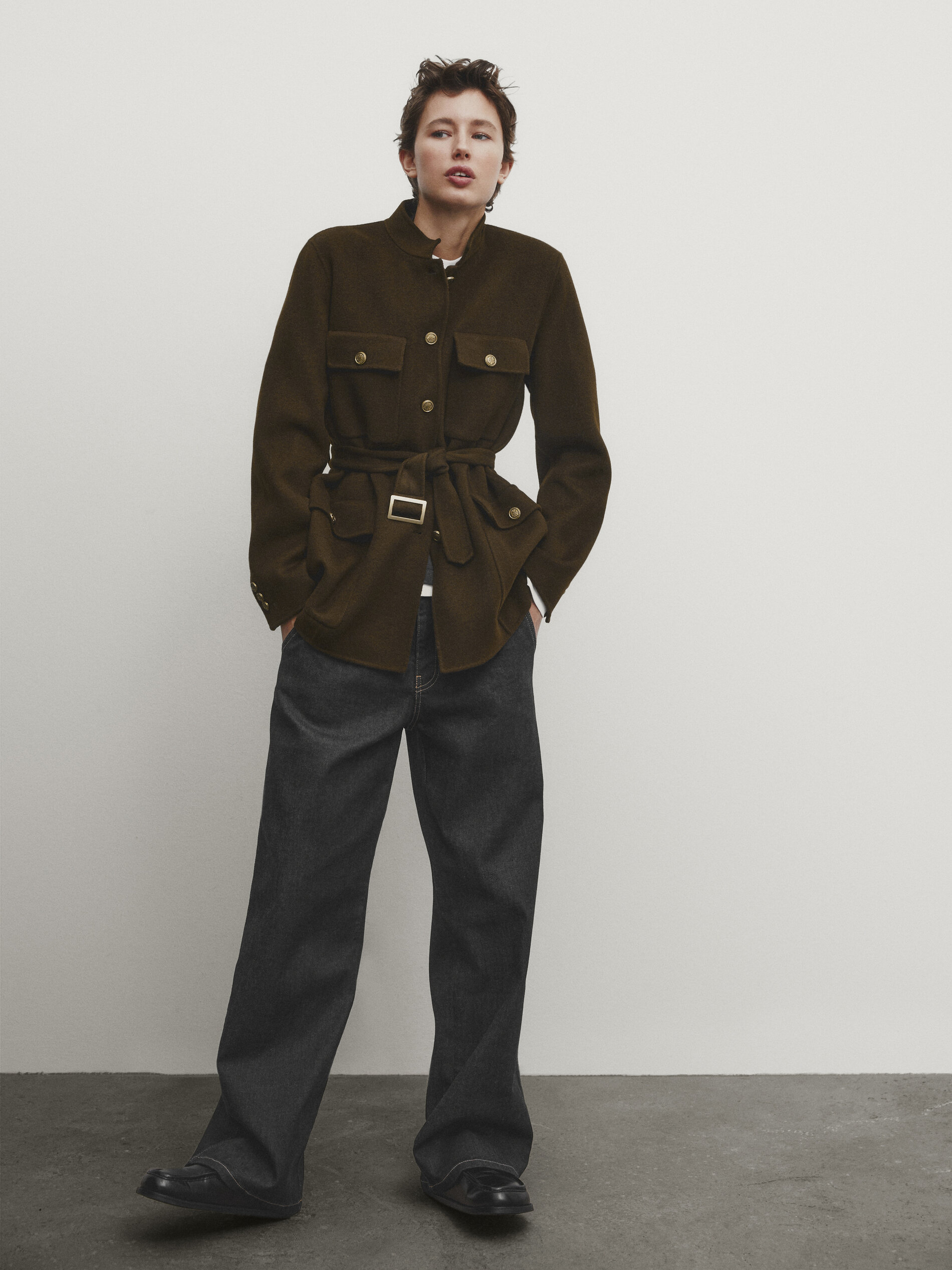 Wool blend jacket with pockets and gold buttons Khaki Coats