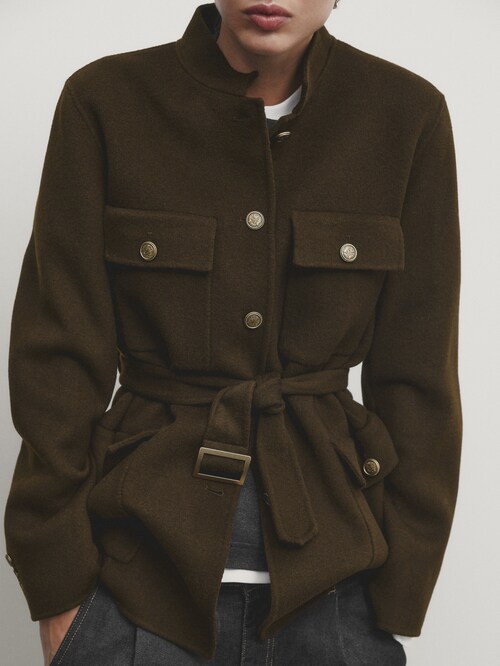 MASSIMO DUTTI Short Wool Coat With Toggle Buttons in Natural