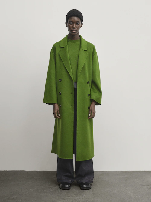 Cappotto lungo a doppiopetto in misto lana · Verde · Elegante / Cappotti E  Giacche