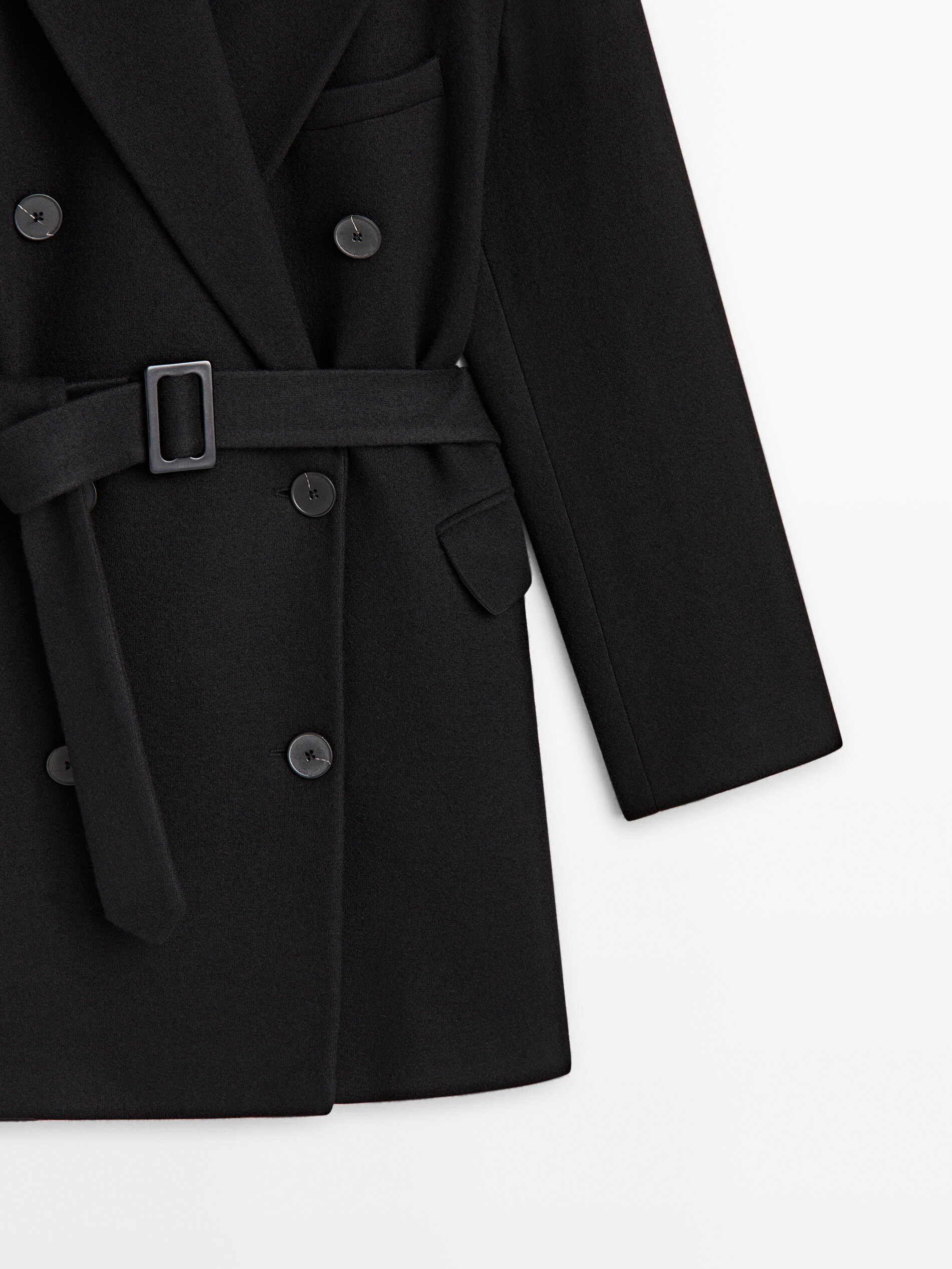 Belted wool sale coat black