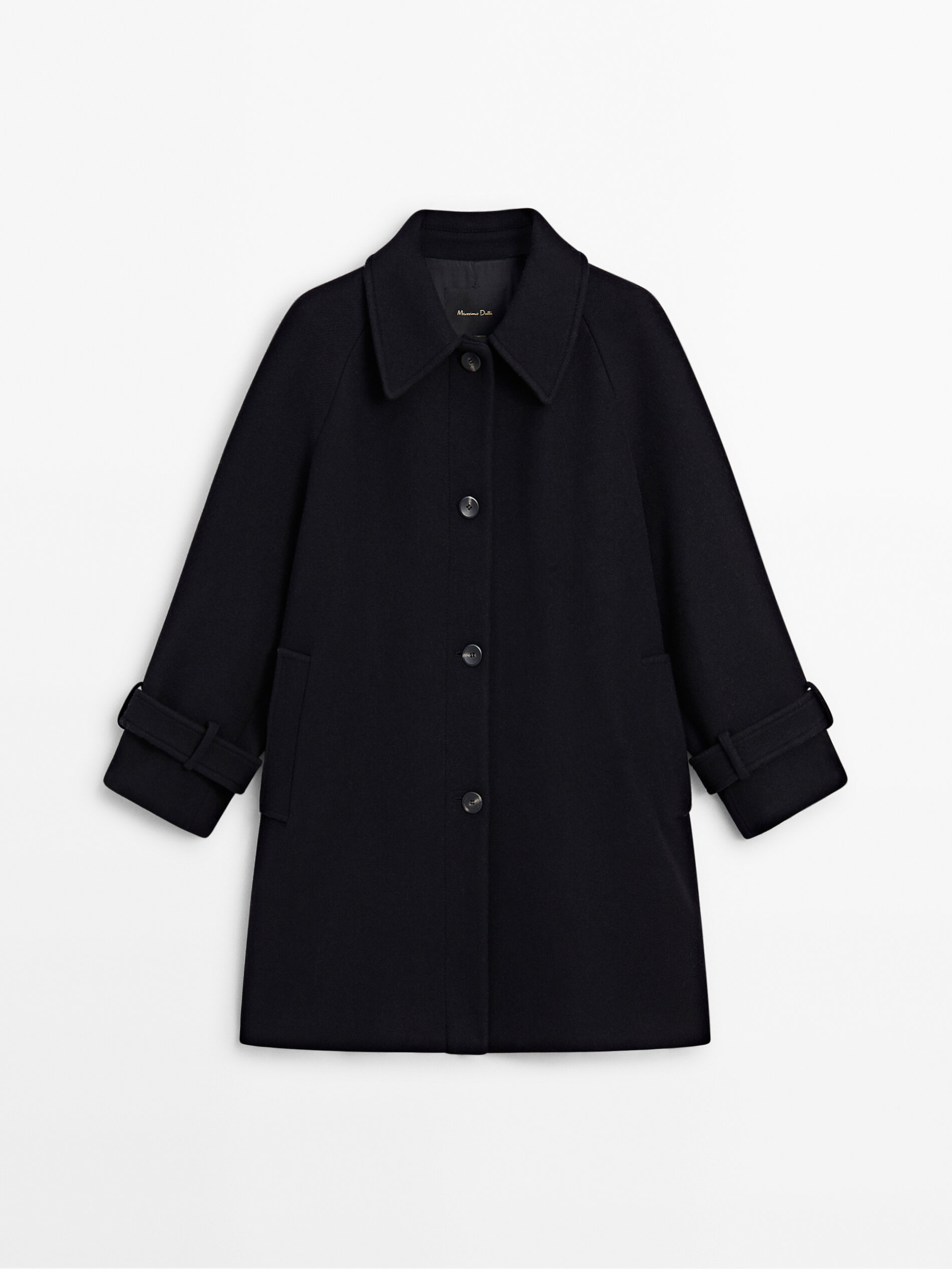 Black tabard effect wool blend coat Black Coats And Jackets