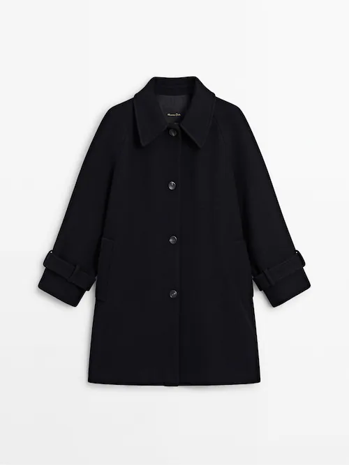 Black tabard-effect wool blend coat · Black | Massimo Dutti