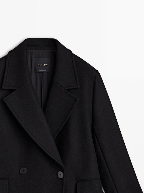 Black wool blend comfort Black Massimo coat Dutti | ·