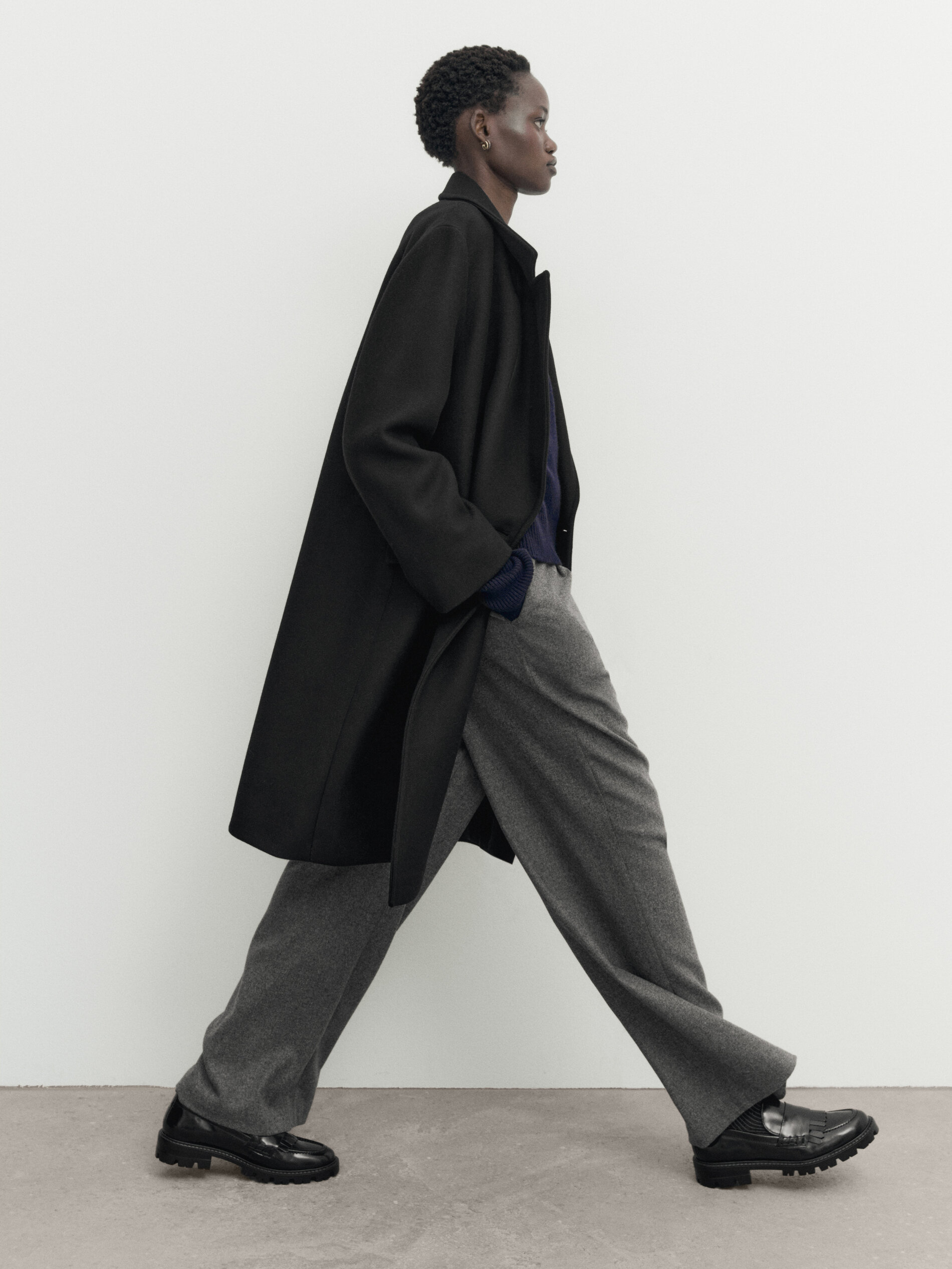 Massimo dutti black wool coat store