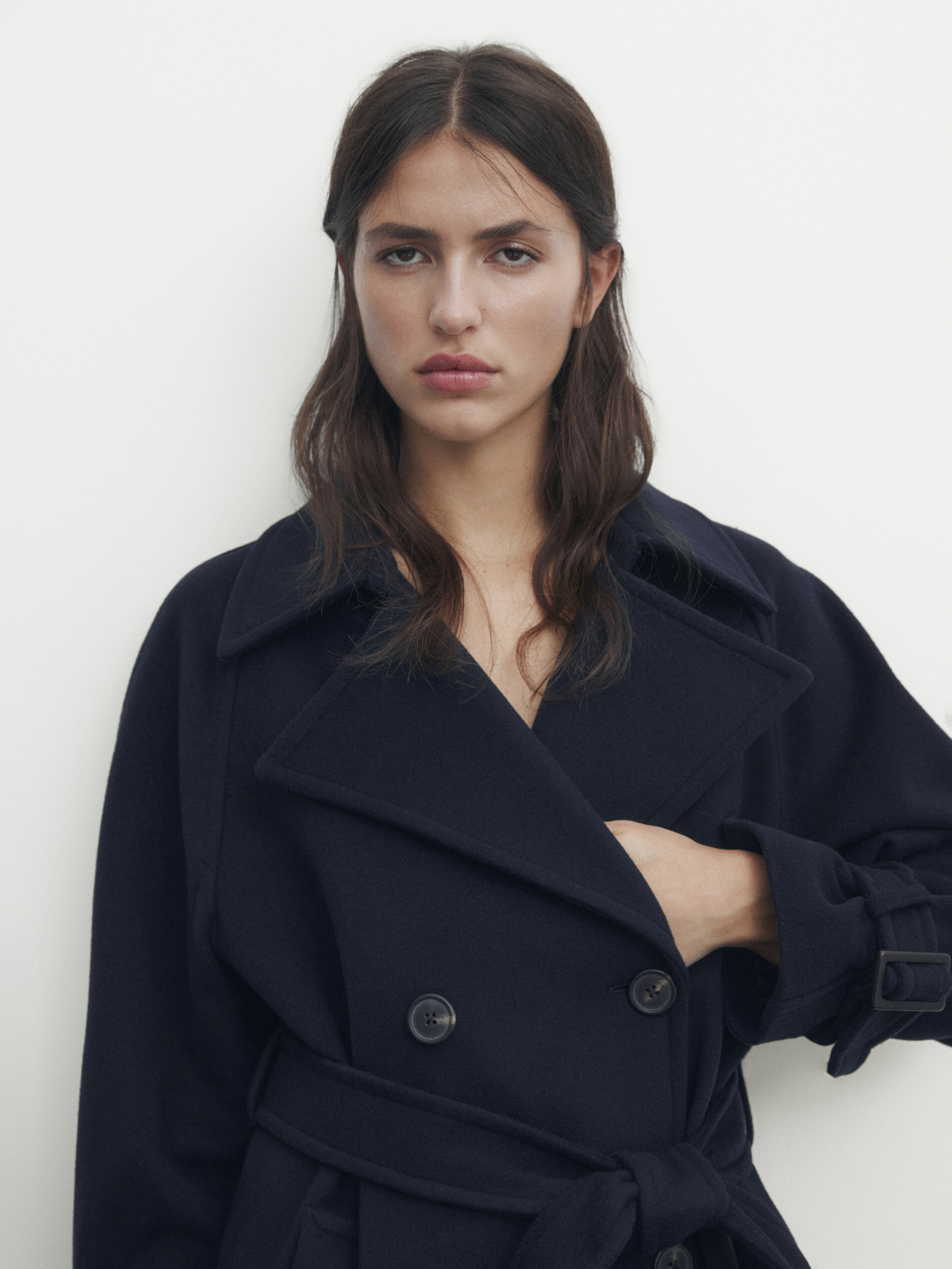 Navy blue wool blend trench coat