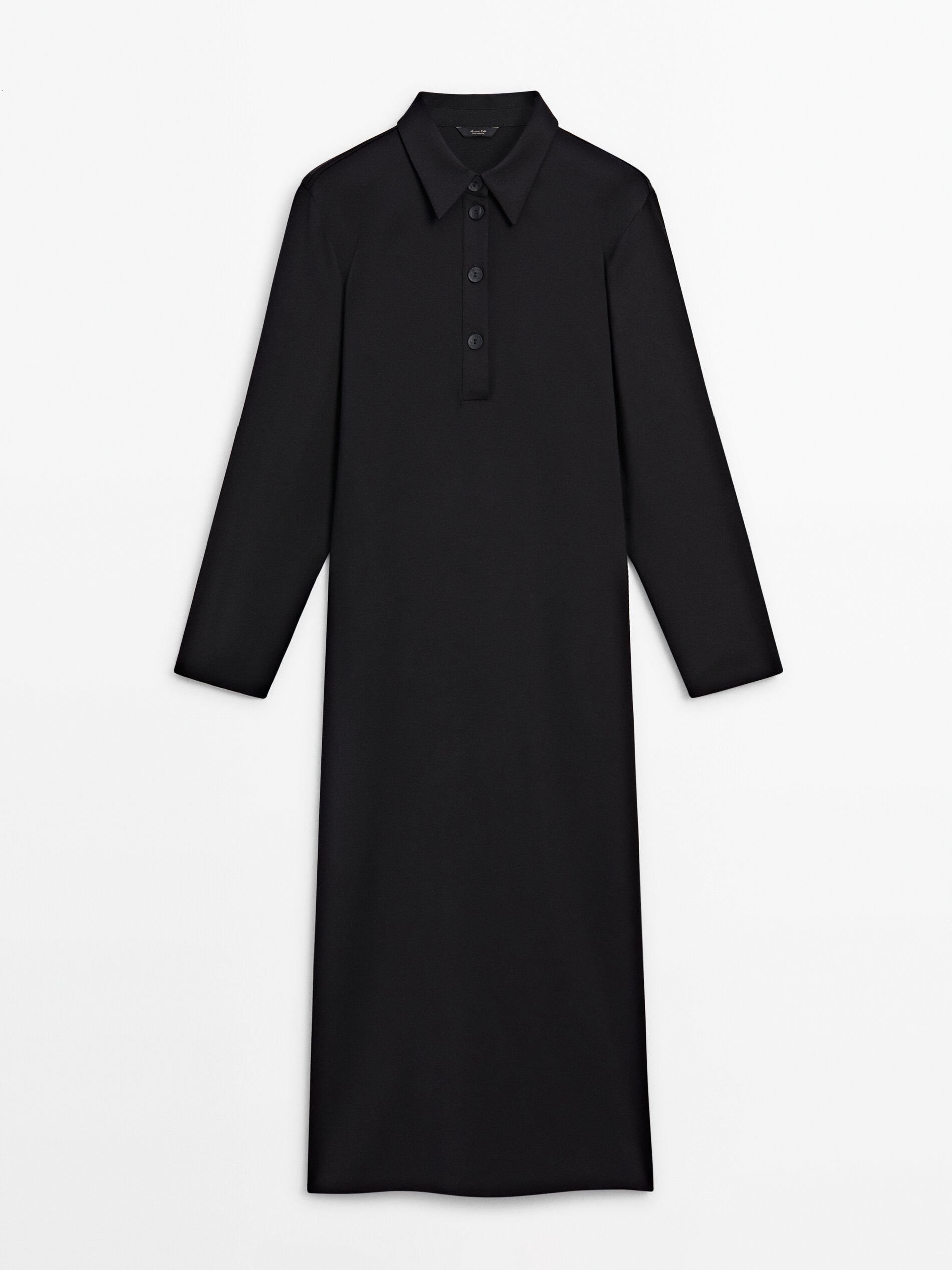Polo collar midi dress with slit Black Smart Dresses And
