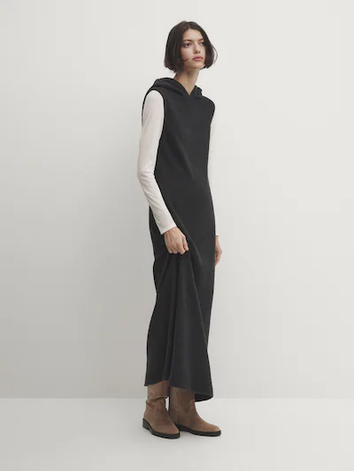 마시모두띠 Massimo Dutti Long sleeveless cotton dress with hood