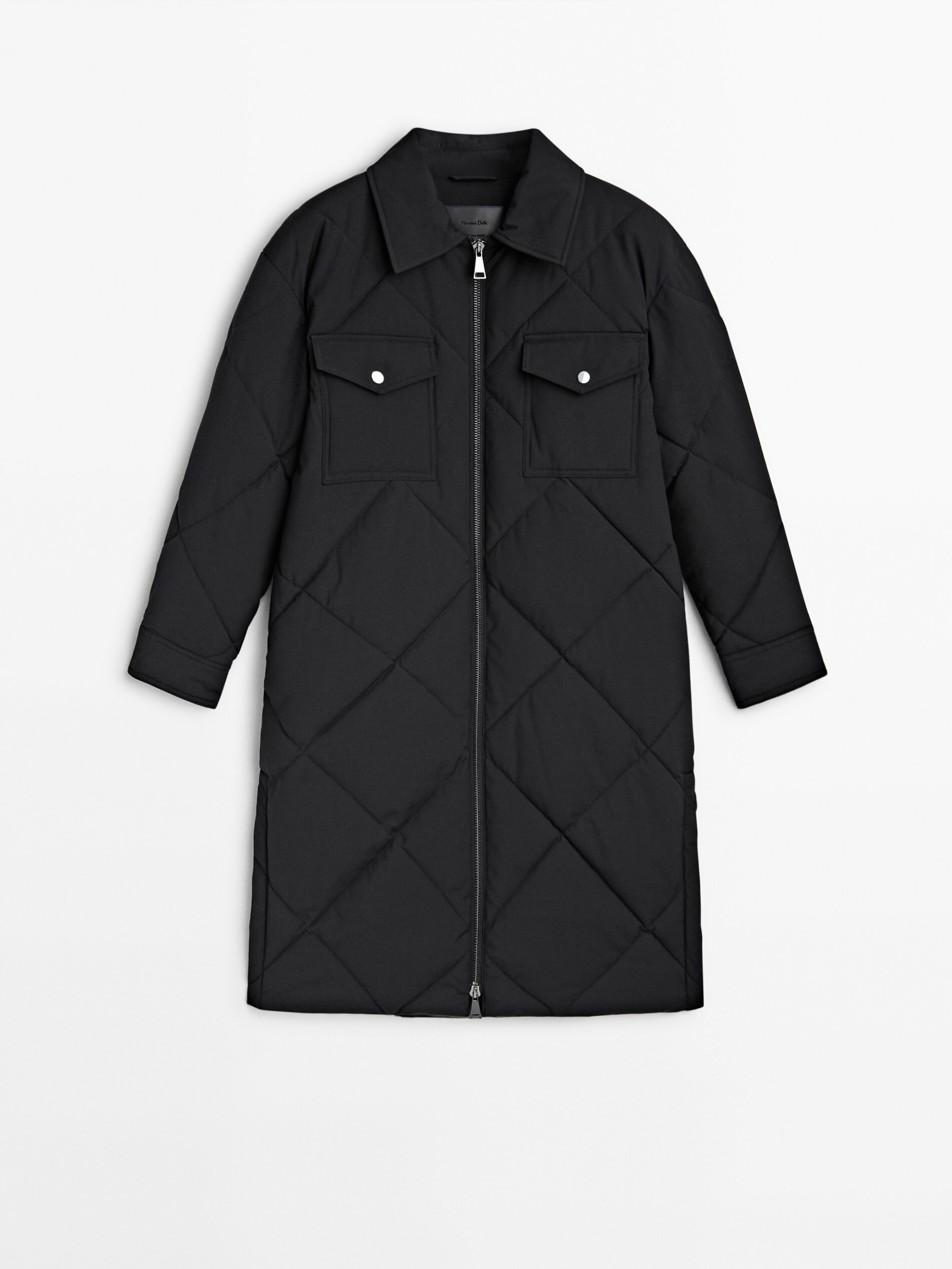 Sobrecamisa larga acolchada rombos Negro Abrigos Y Chaquetas