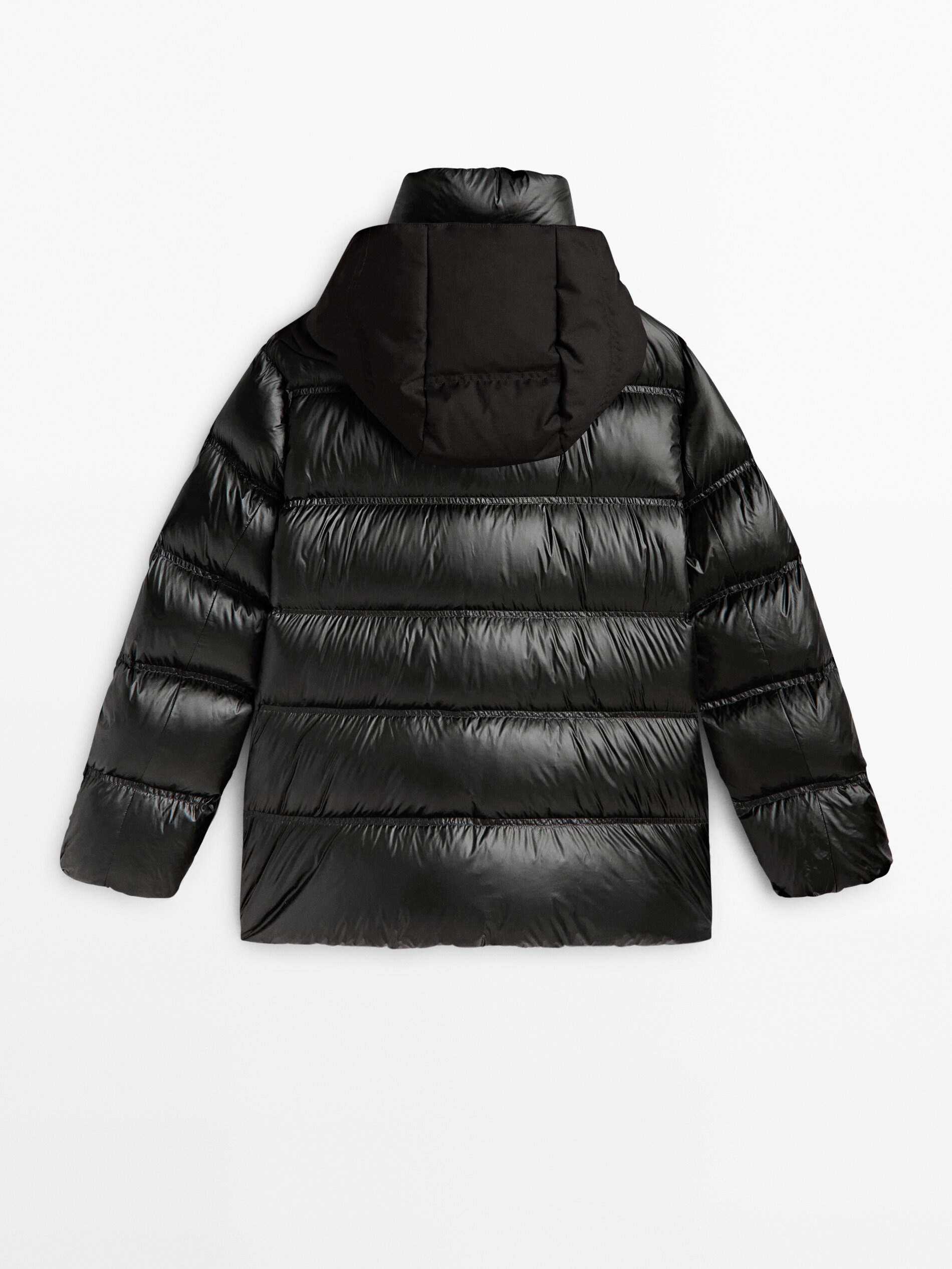 Jacket with down and feather padding and contrast hood Black