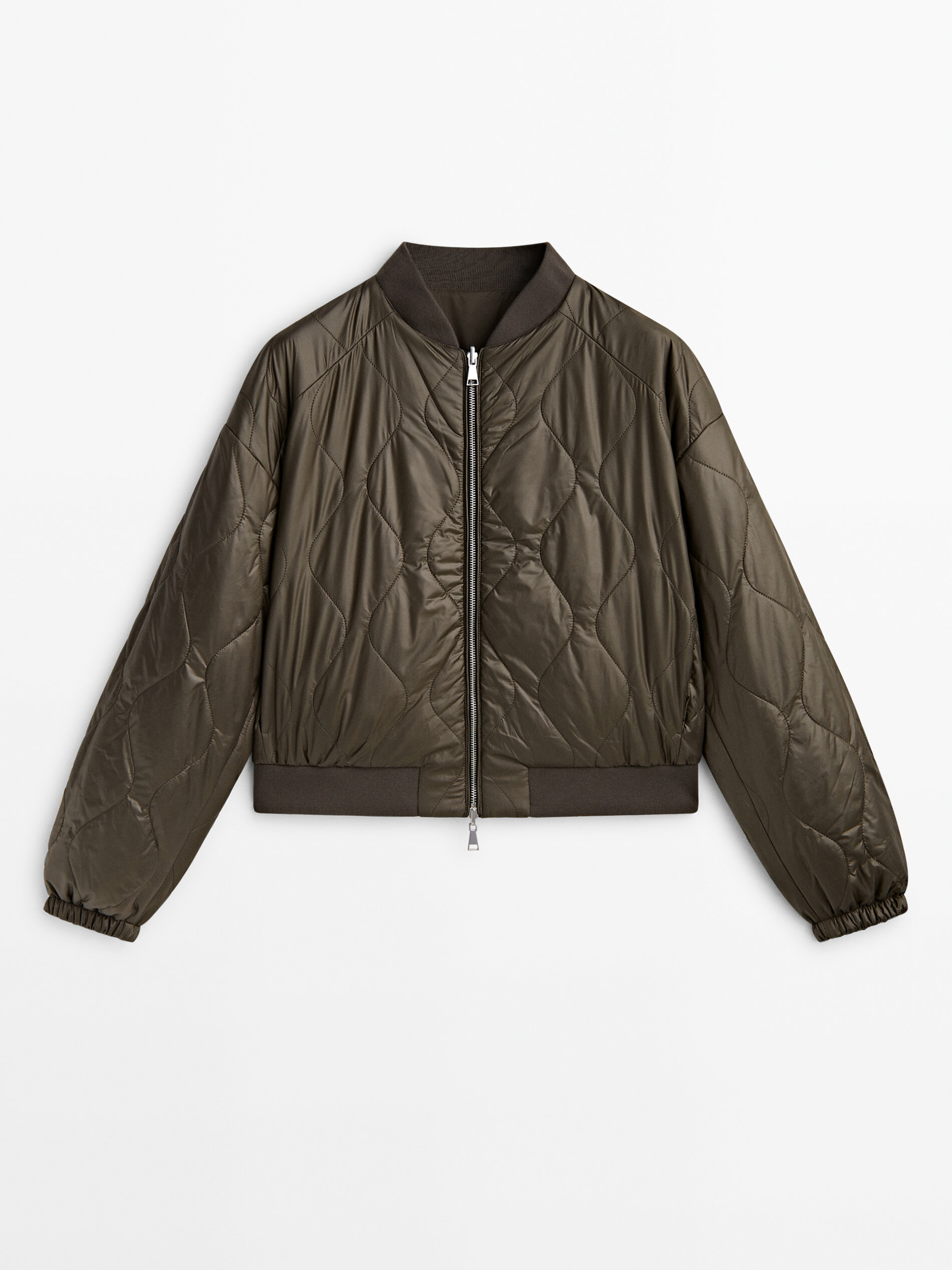 Reversible bomber jacket with toiletry bag