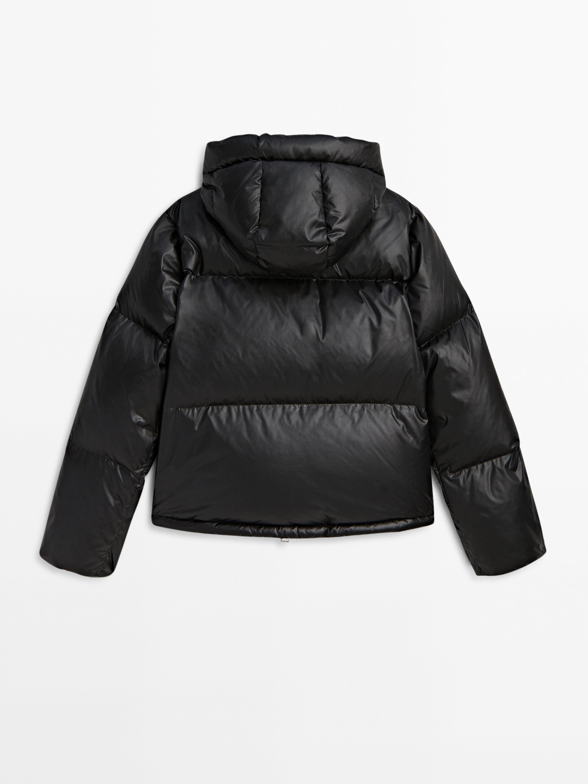 Leather effect puffer jacket with down and feather filling Black