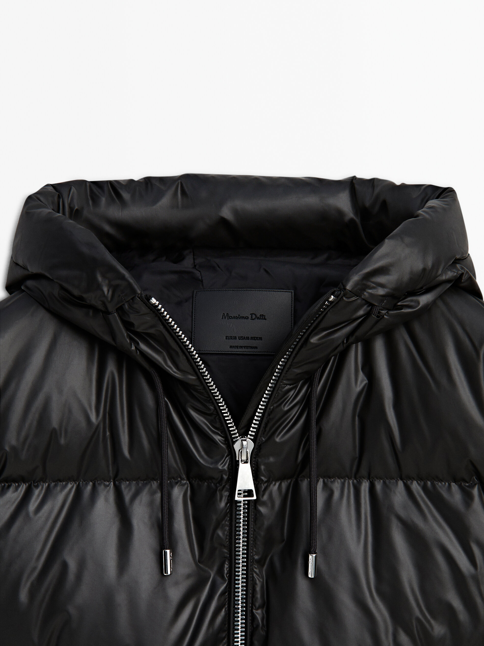 Leather effect puffer jacket with down and feather filling Black