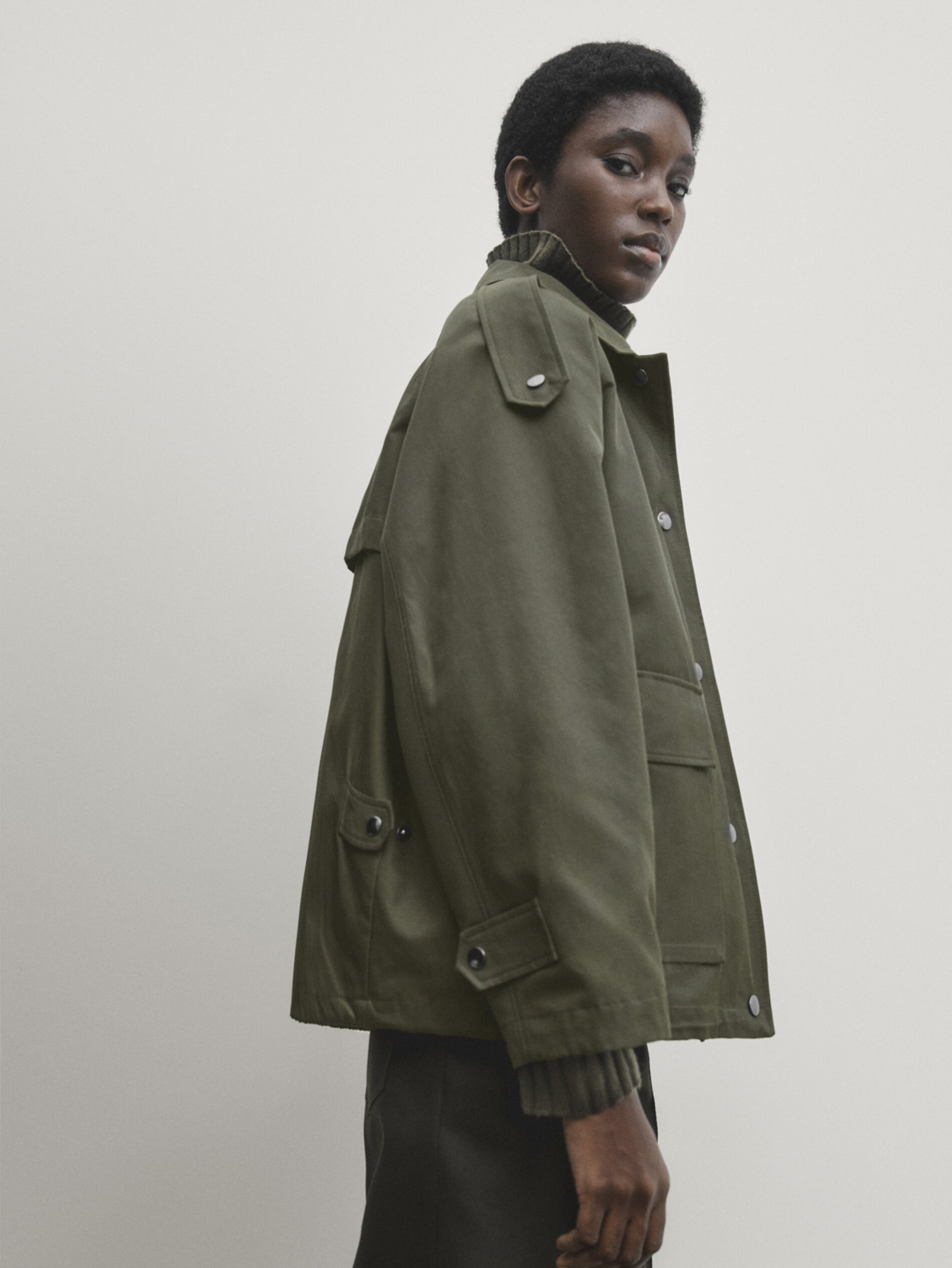 Cropped parka with detachable interior Khaki Coats And Jackets