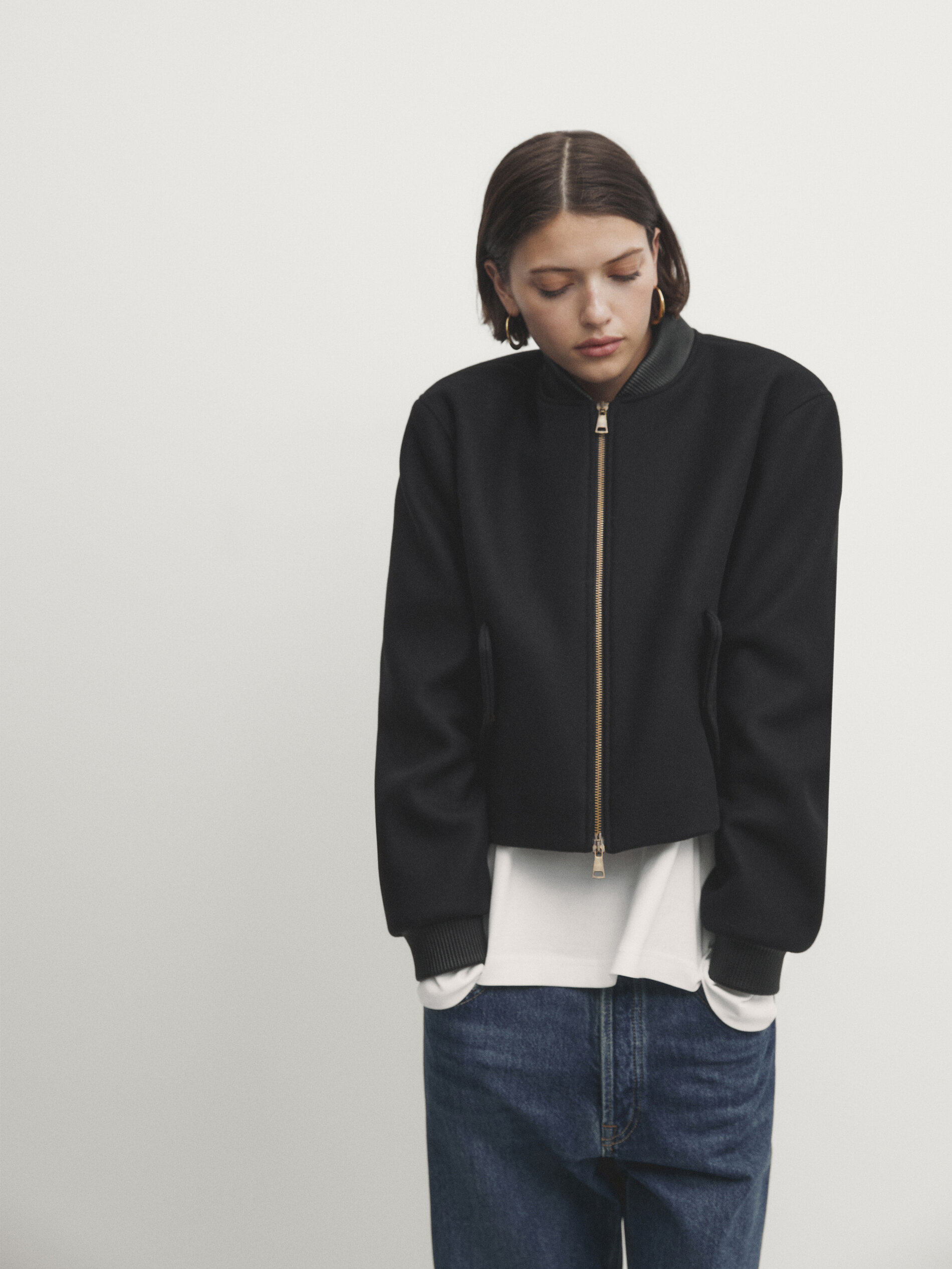 Bomber jacket with deals contrasting collar