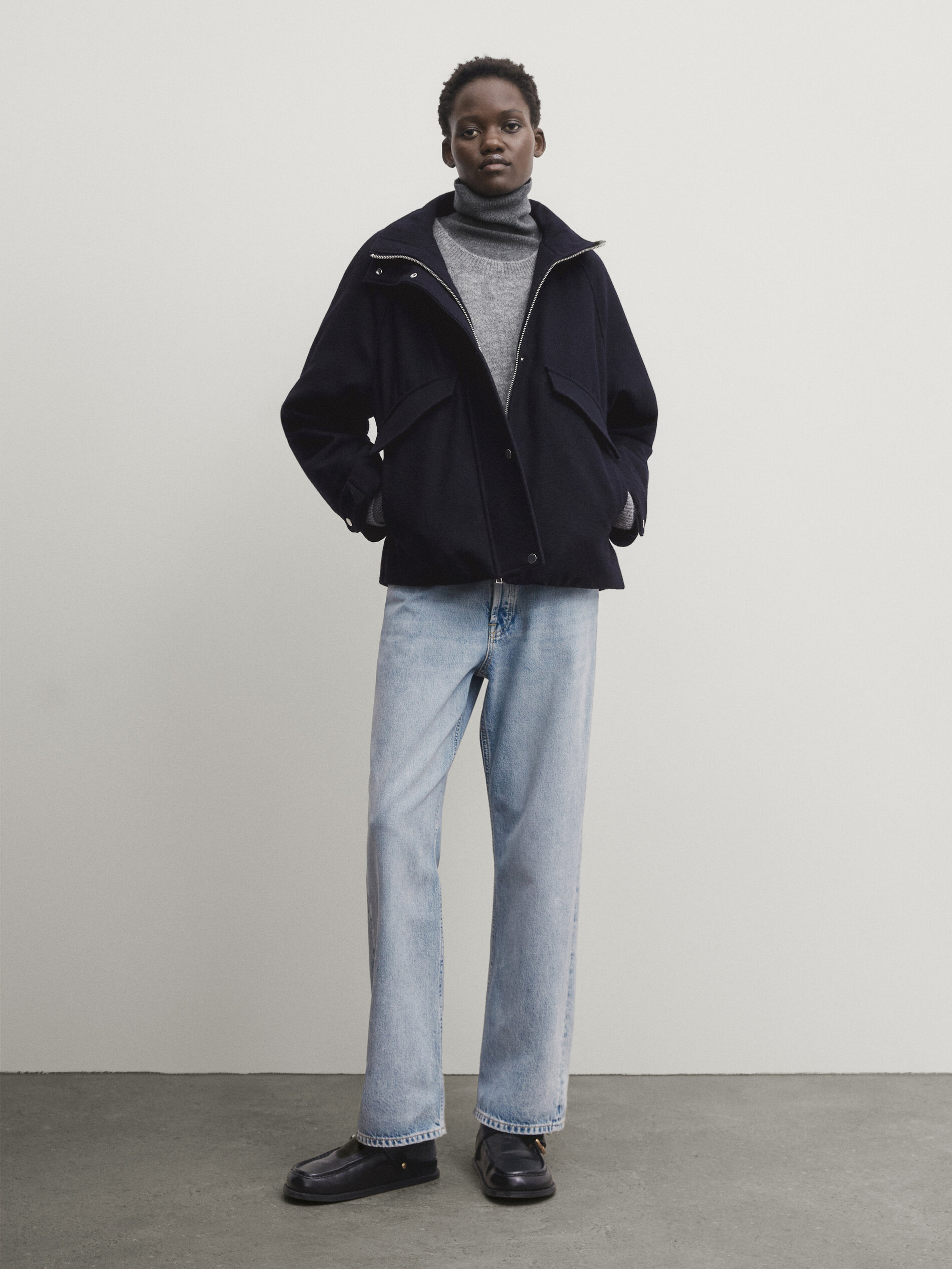 Cropped wool parka with quilted interior