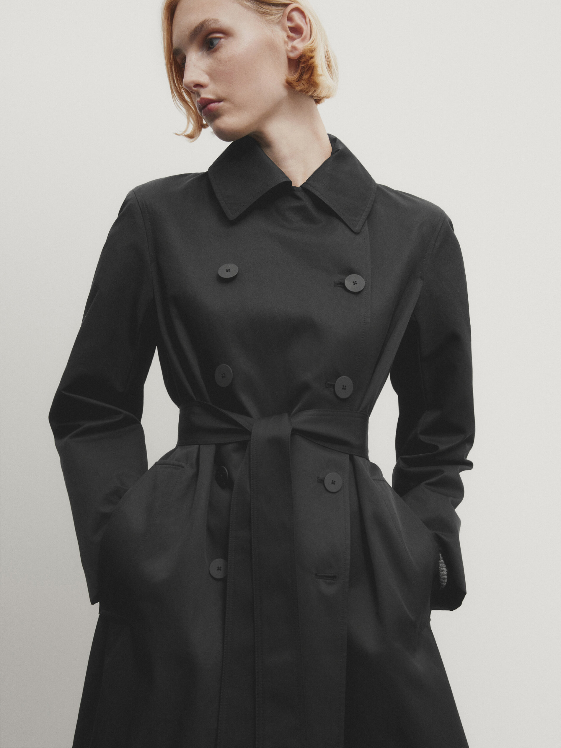Black belted 2025 trench coat women's