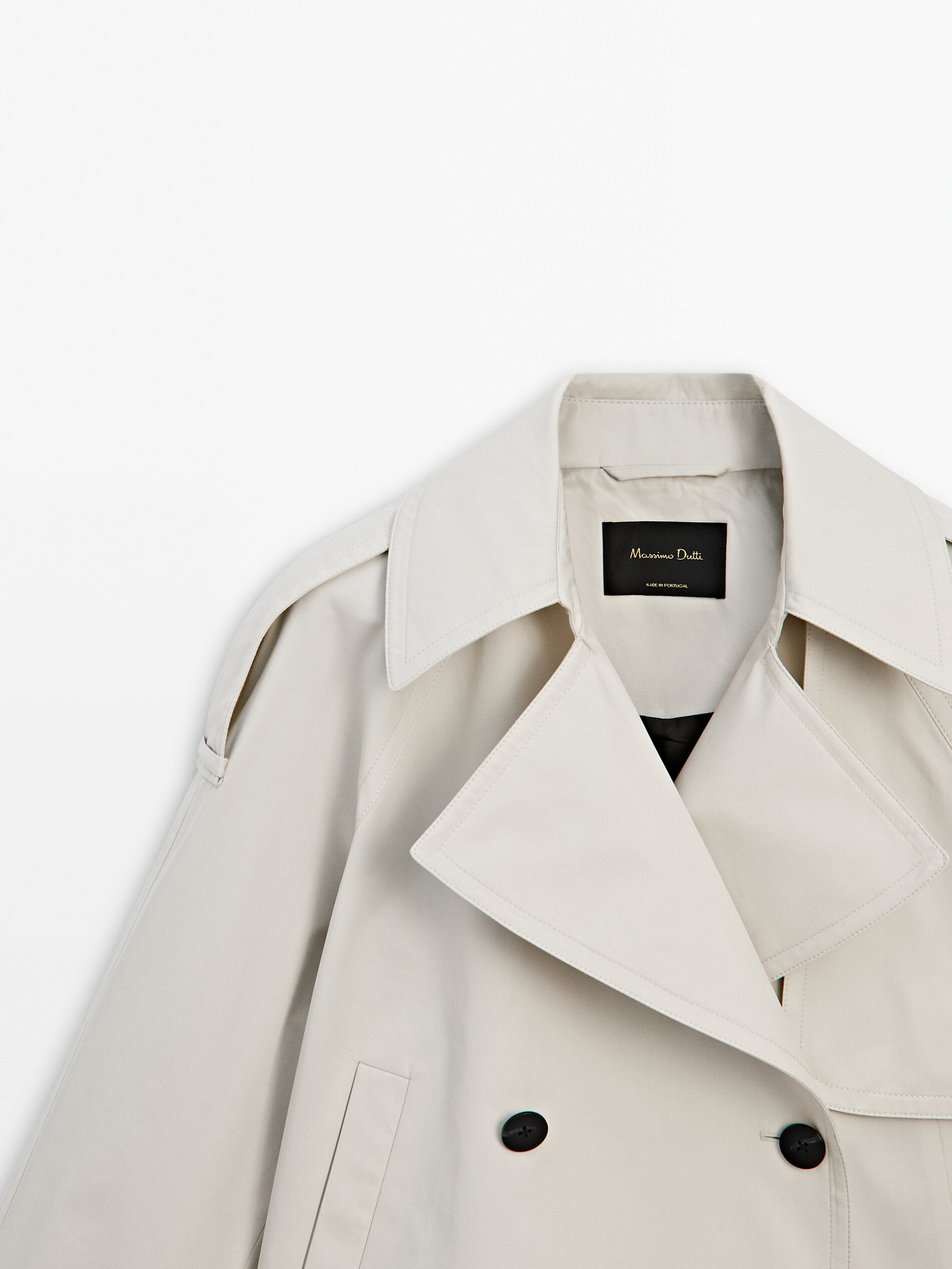 Short 100 cotton trench coat with lapel