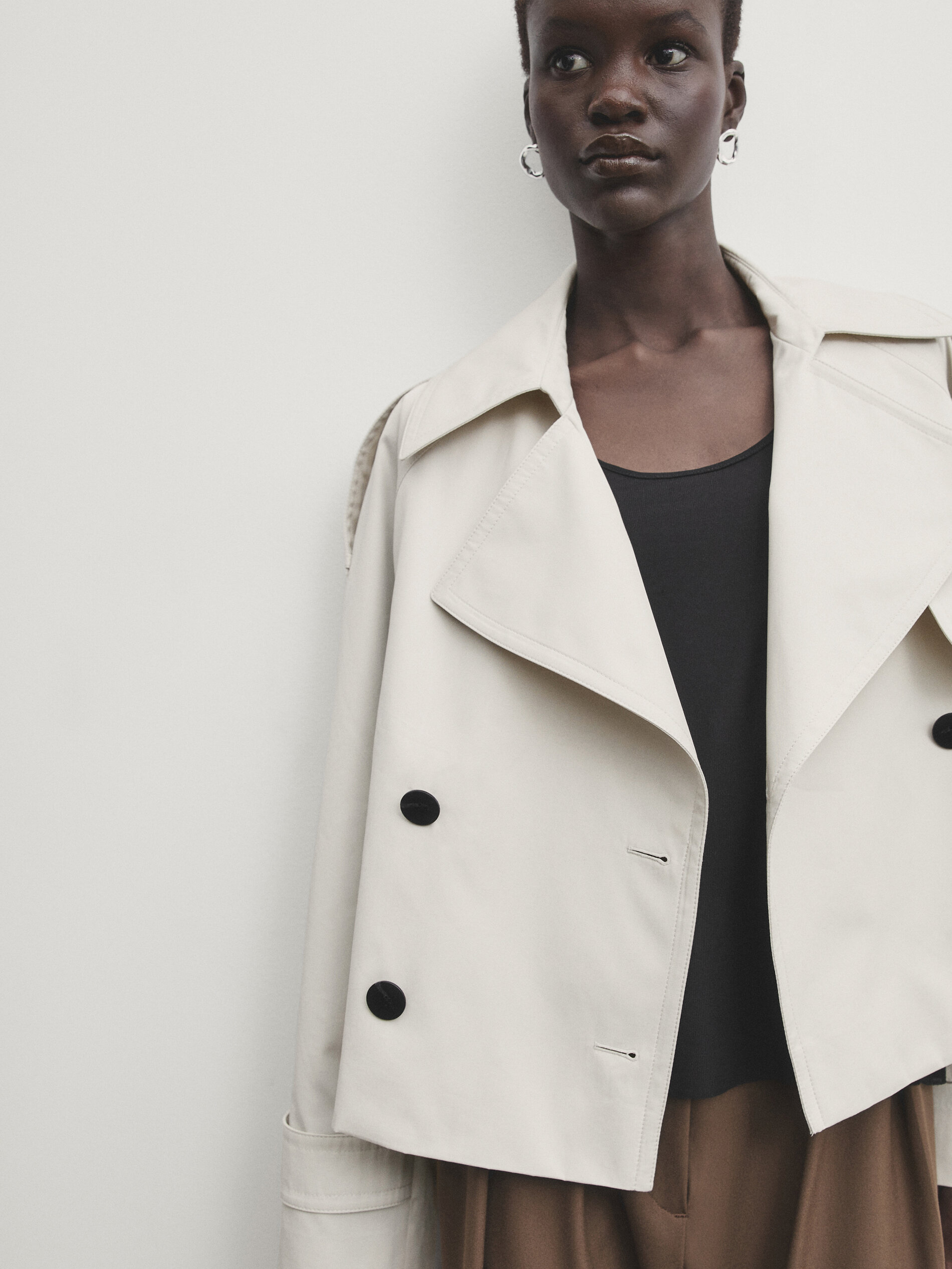 Short 100 cotton trench coat with lapel Stone Coats And
