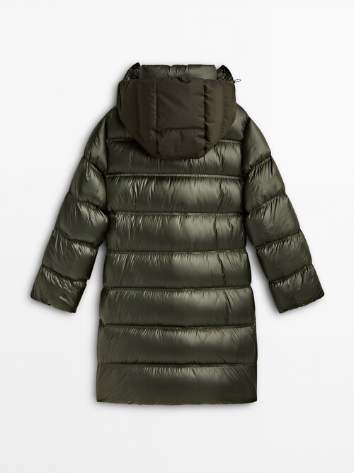 filling contrast Green, · jacket and and Long Jackets Coats Black · Massimo with | down feathers Dutti And hood
