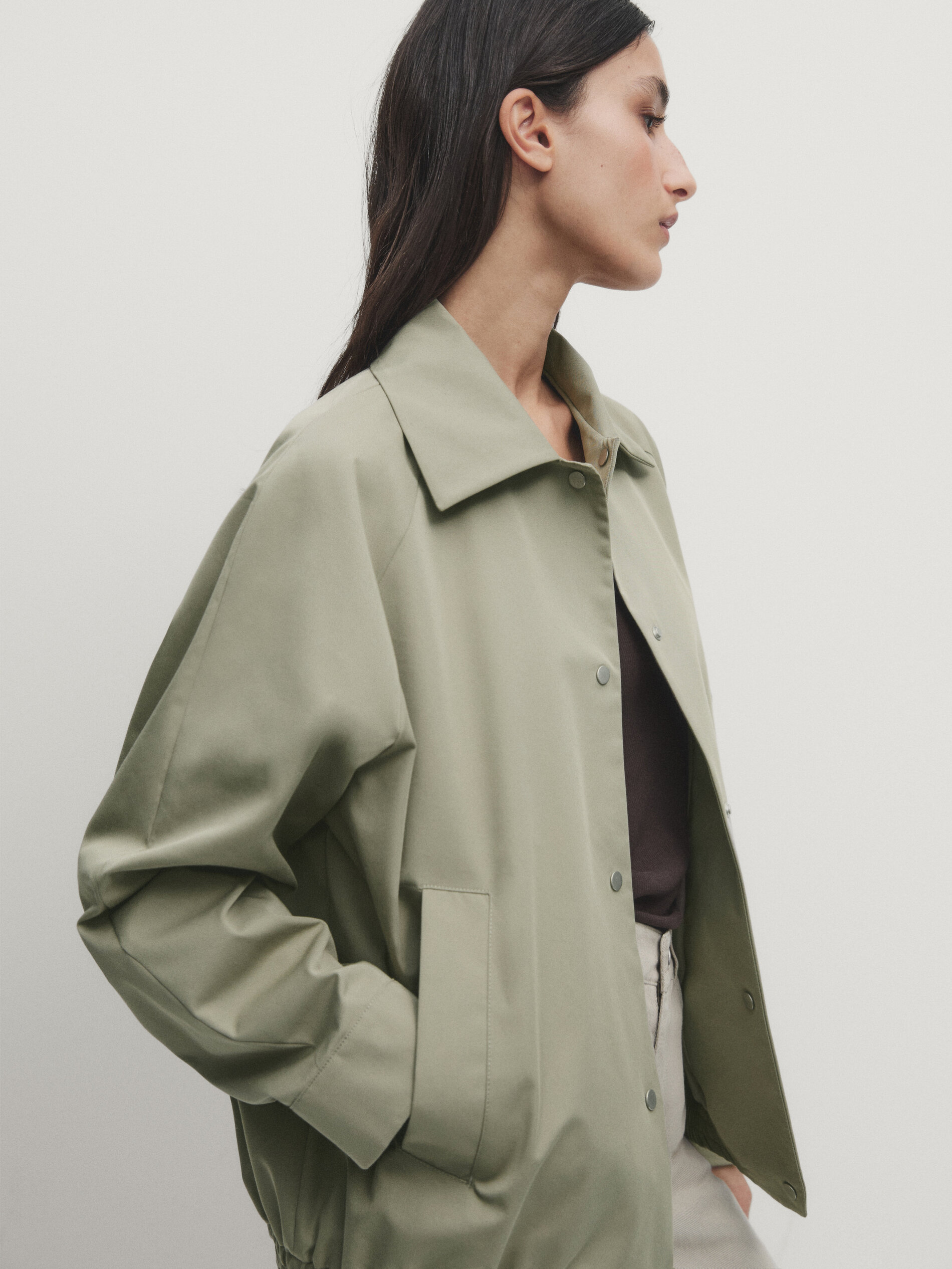 Bomber jacket with snap buttons Pale Green Coats And Jackets