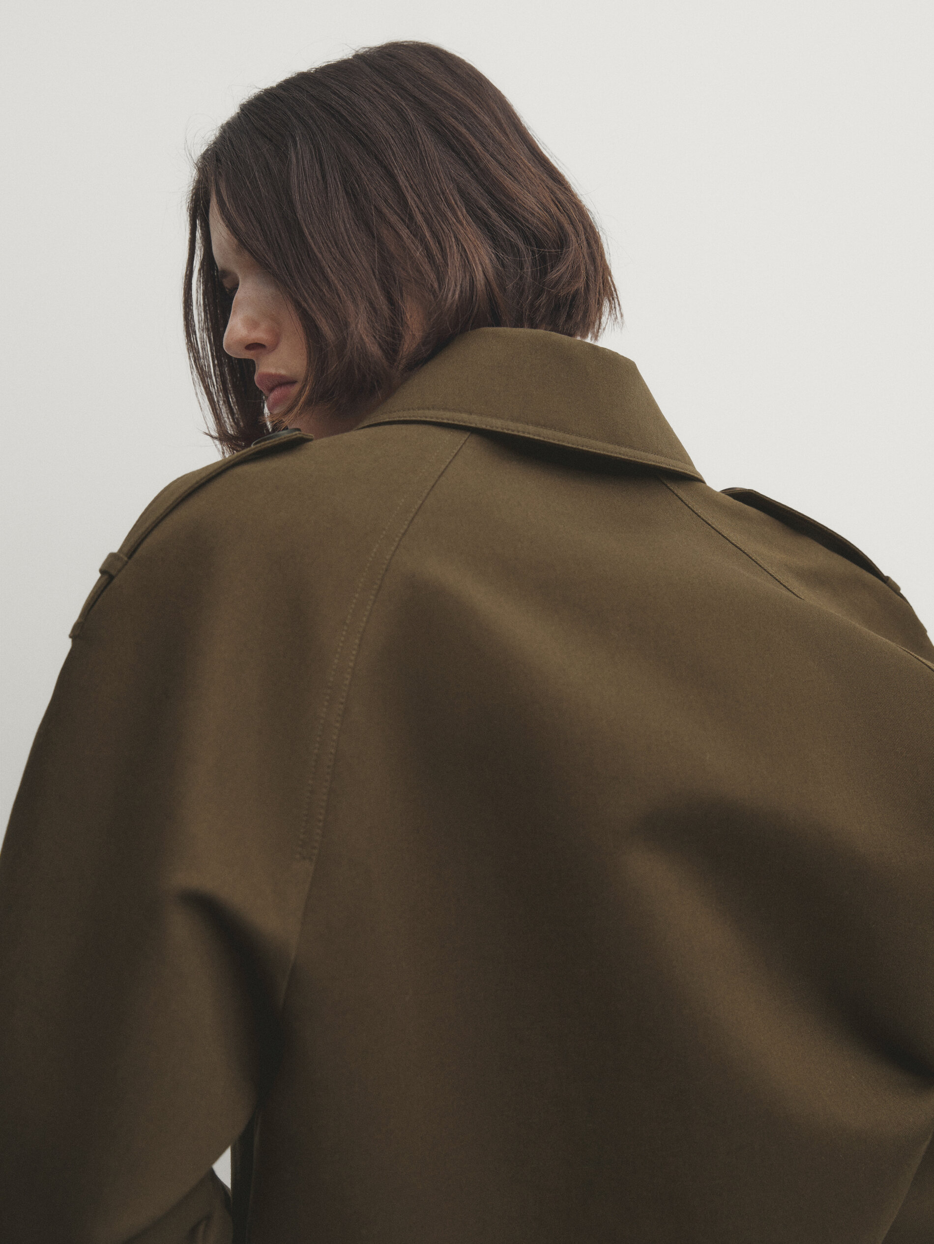 2 layer double breasted cropped trench coat