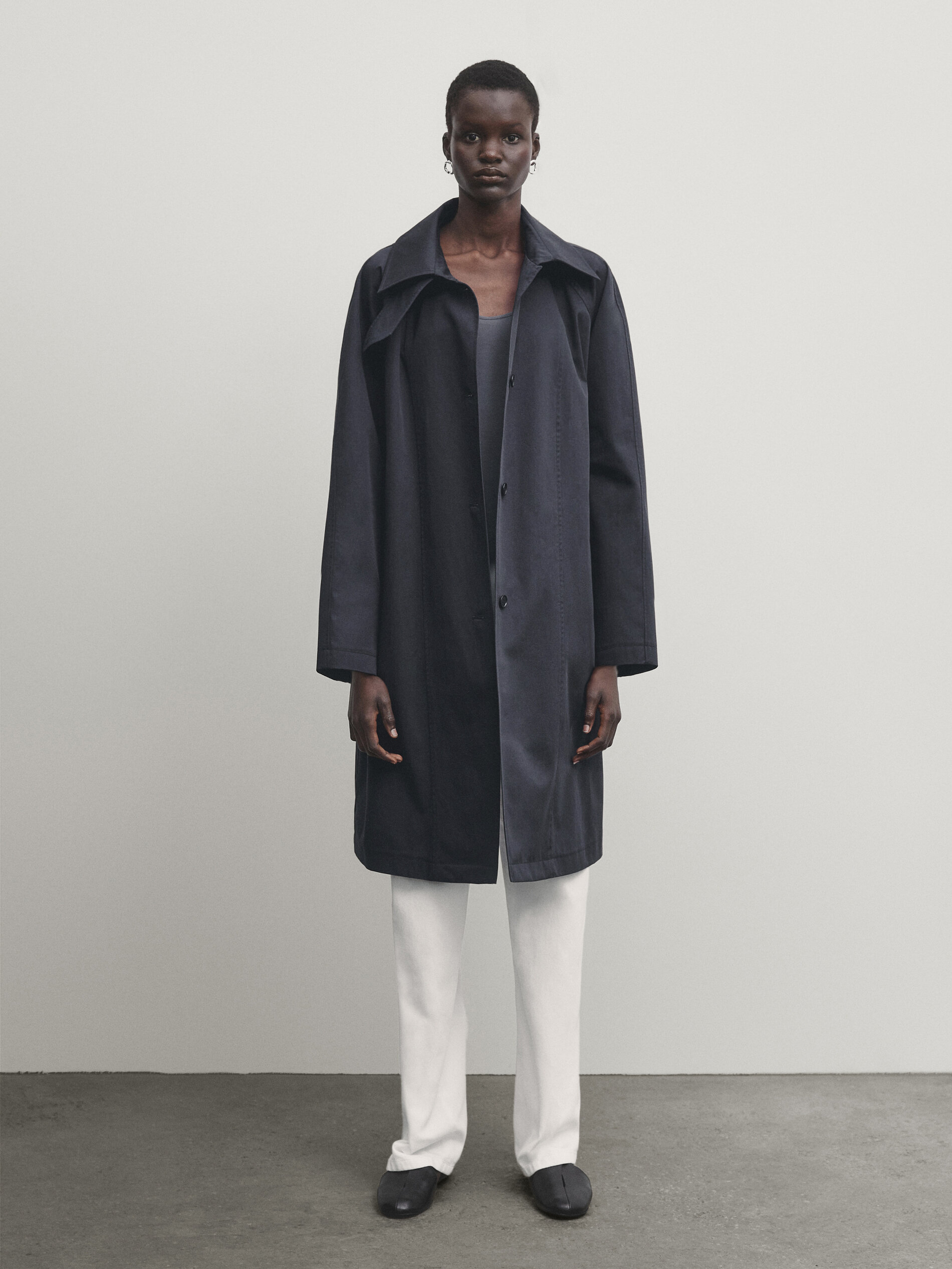 Navy blue cotton blend trench coat Navy Blue Coats And Jackets