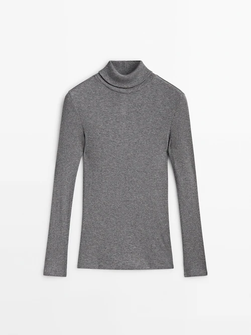 Fitted ribbed high neck top | · T-shirts · Grey Massimo Marl Dutti