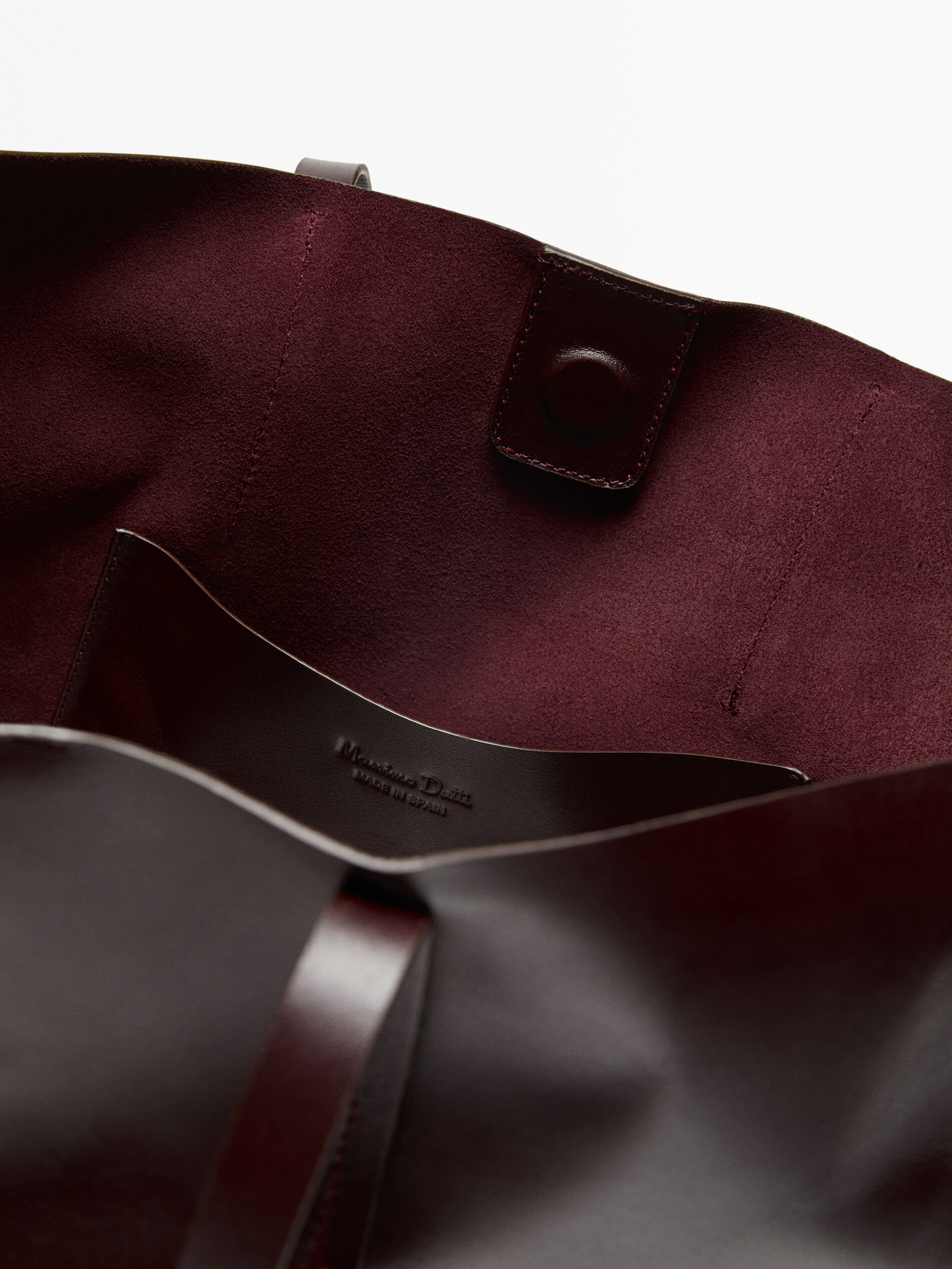 Nappa leather tote bag Burgundy Brown Accessories Massimo Dutti