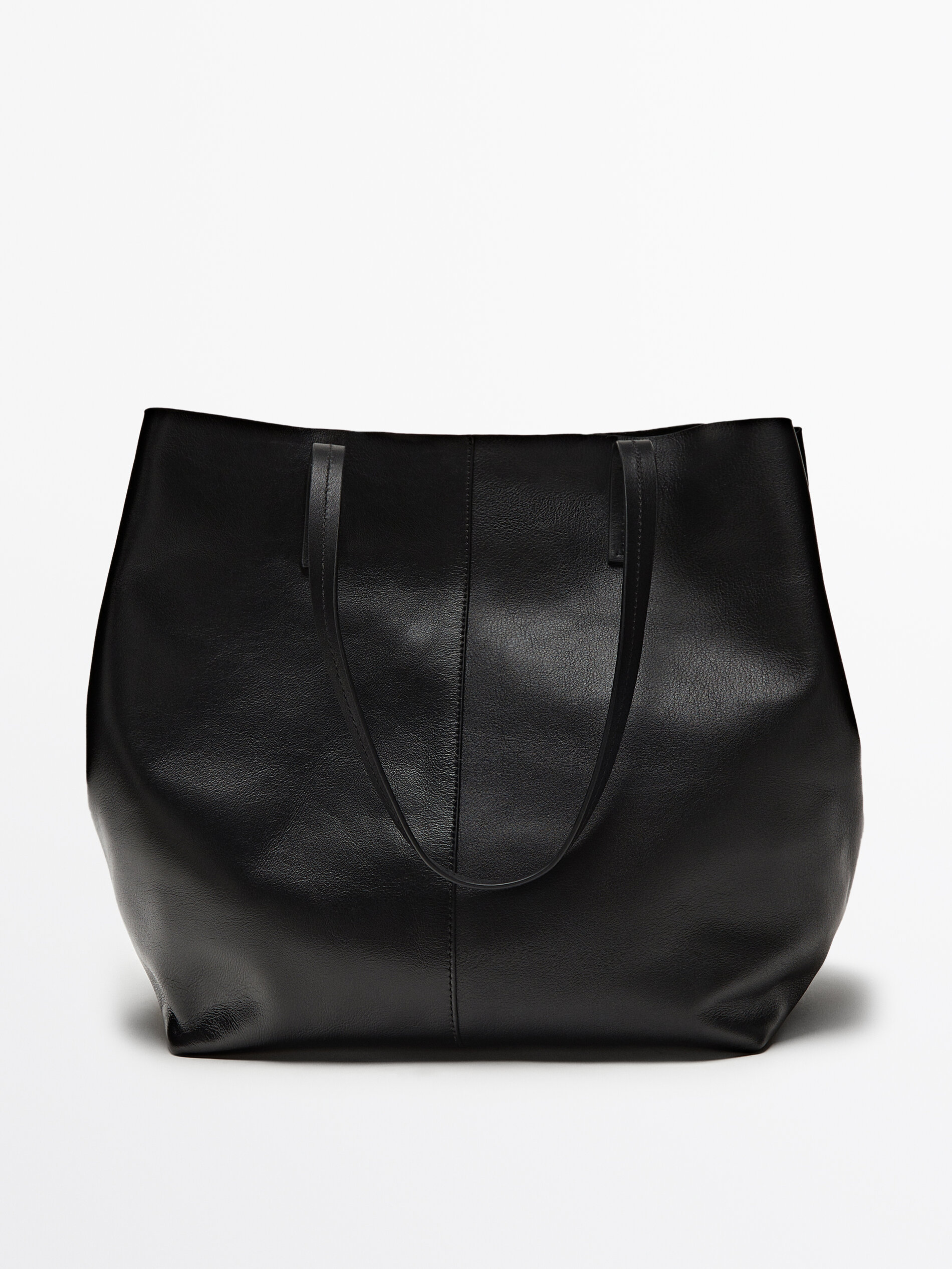Nappa leather tote bag Black White Accessories Massimo Dutti