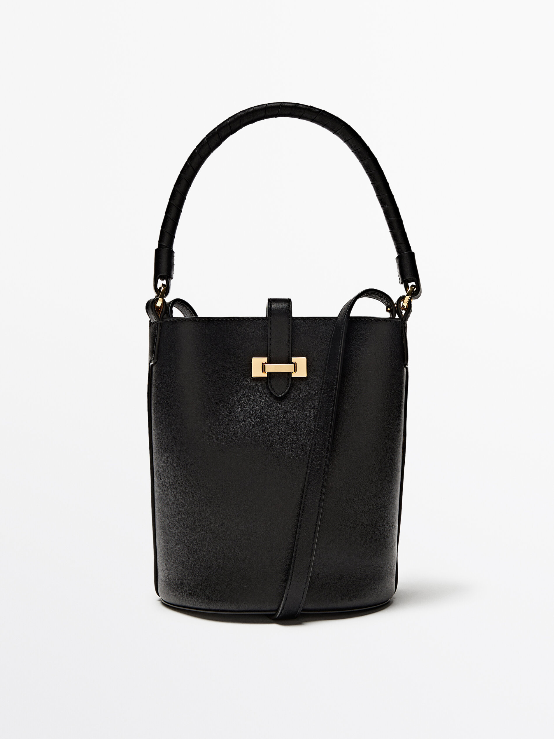 Nappa leather mini bucket bag with buckle Black Leather
