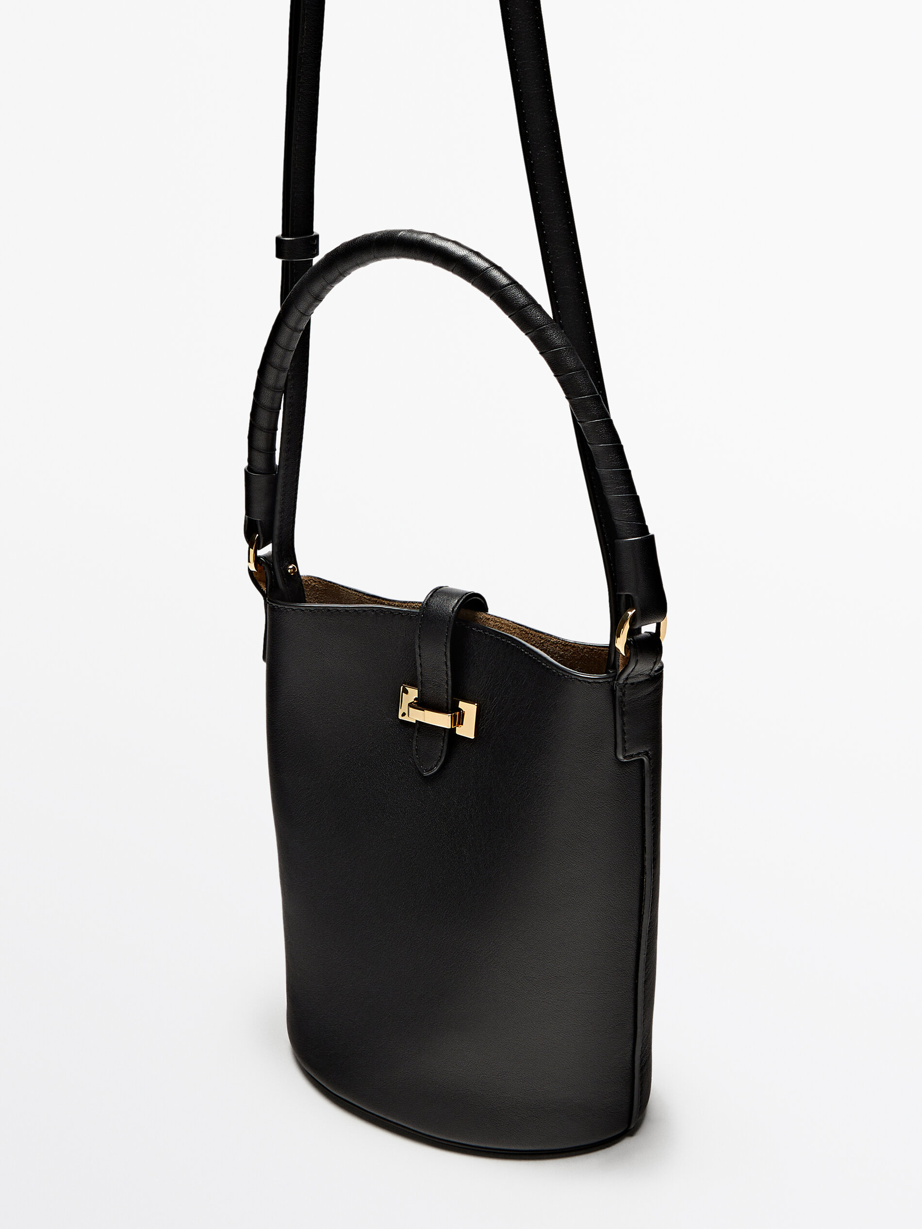 Mini sac seau en cuir nappa avec boucle Noir Cuir Accessoires