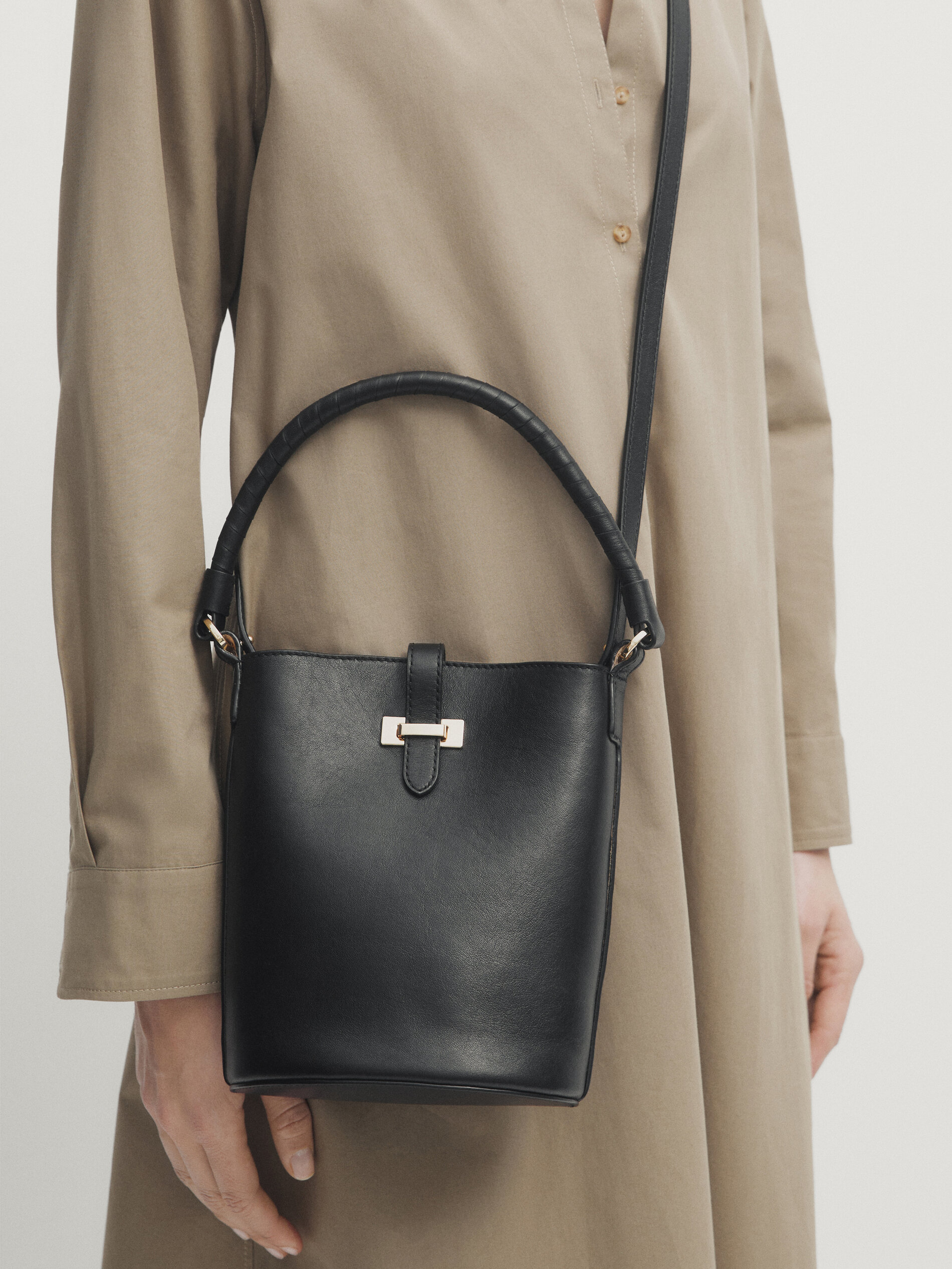 Nappa leather mini bucket bag with buckle