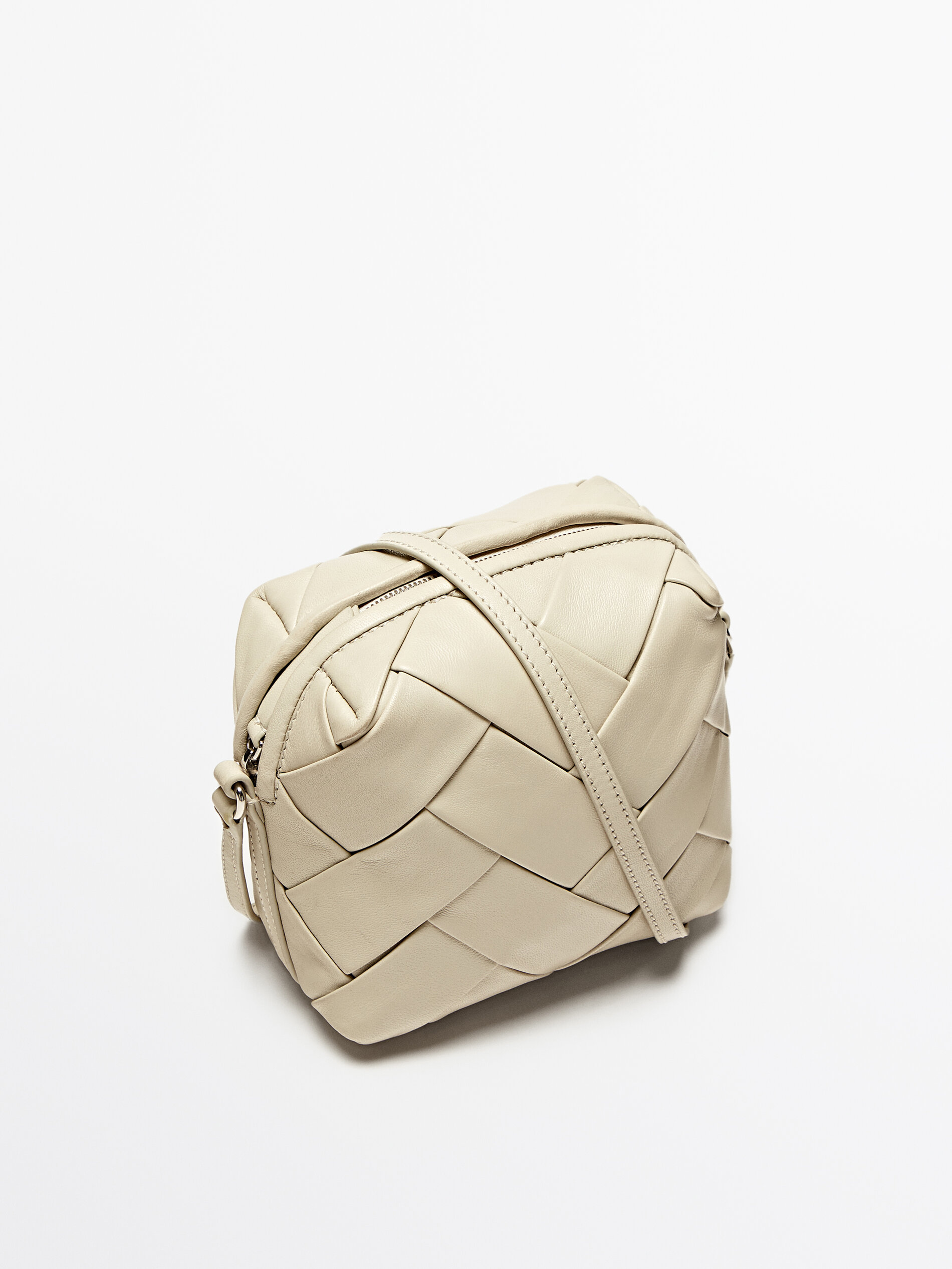 Woven nappa leather crossbody bucket bag