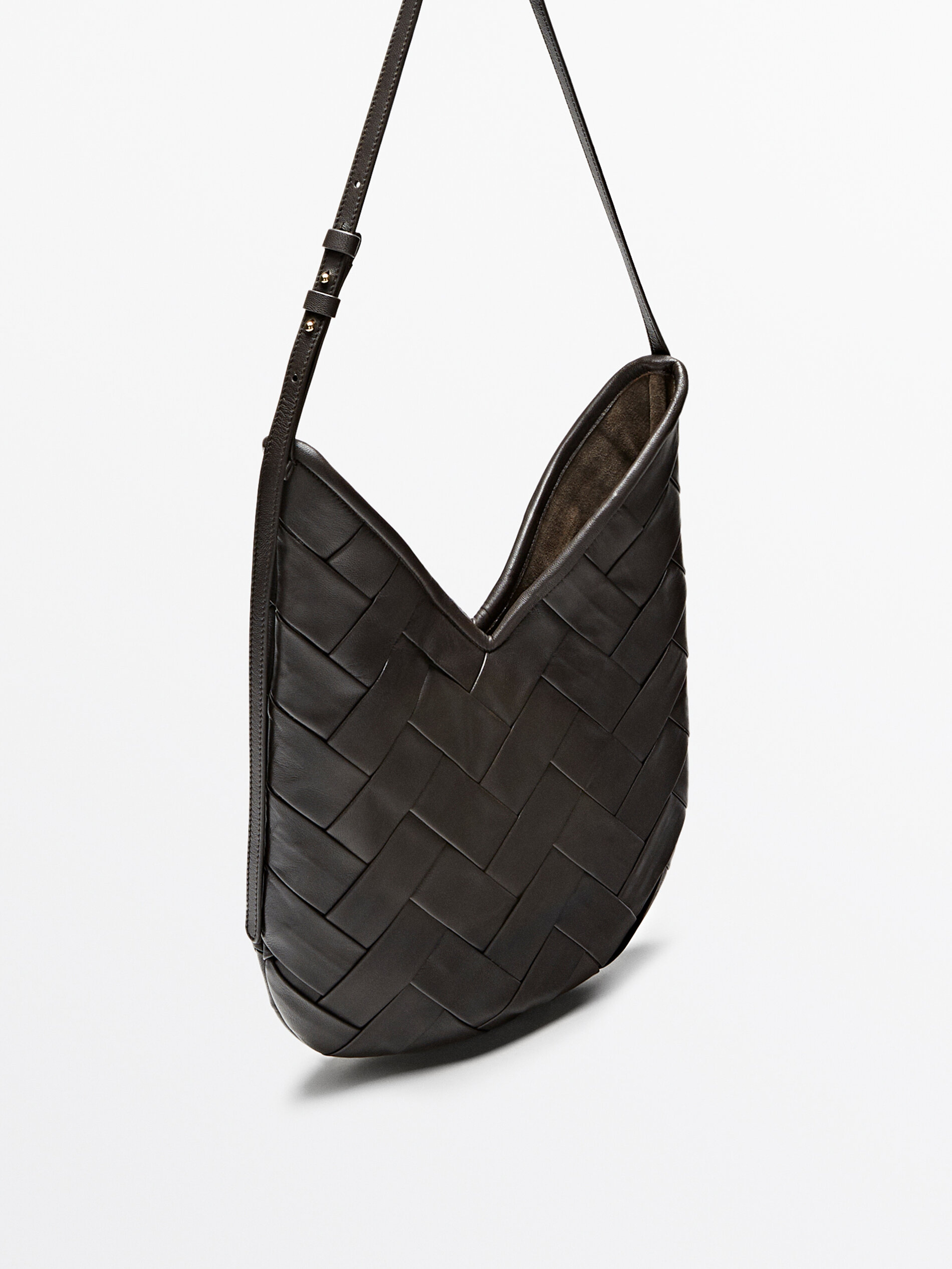 Borsa a tracolla V in pelle nappa intrecciata Marrone