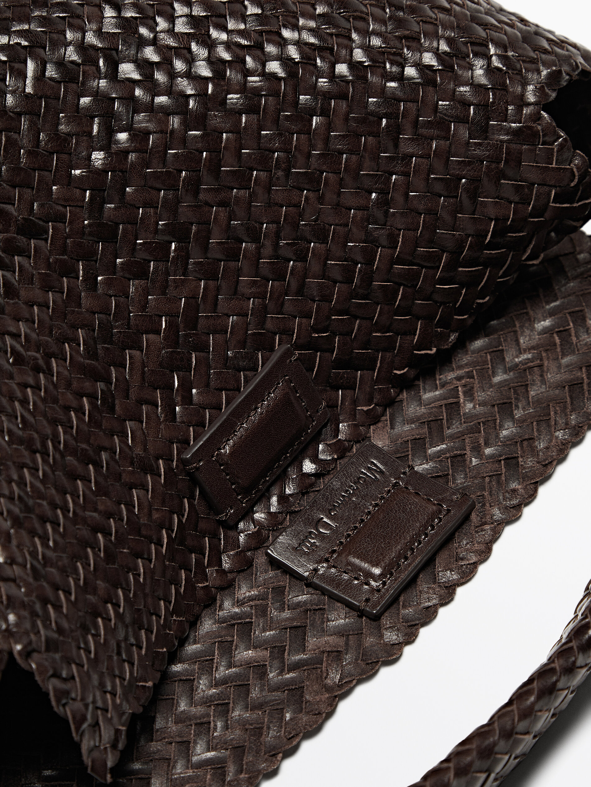 Woven nappa leather bag Brown Beige Accessories Massimo Dutti