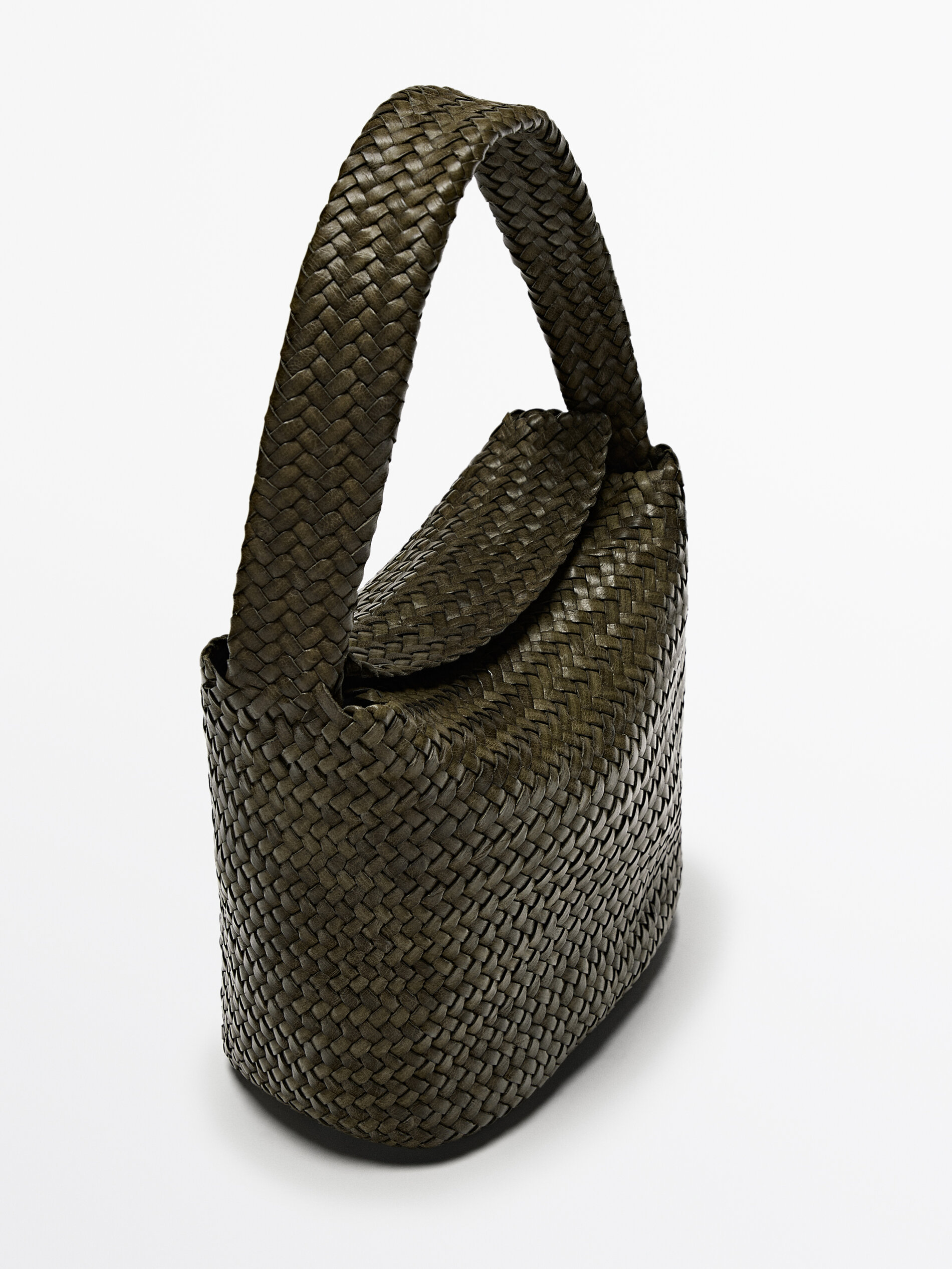 Woven nappa leather bucket bag Khaki Brown Accessories