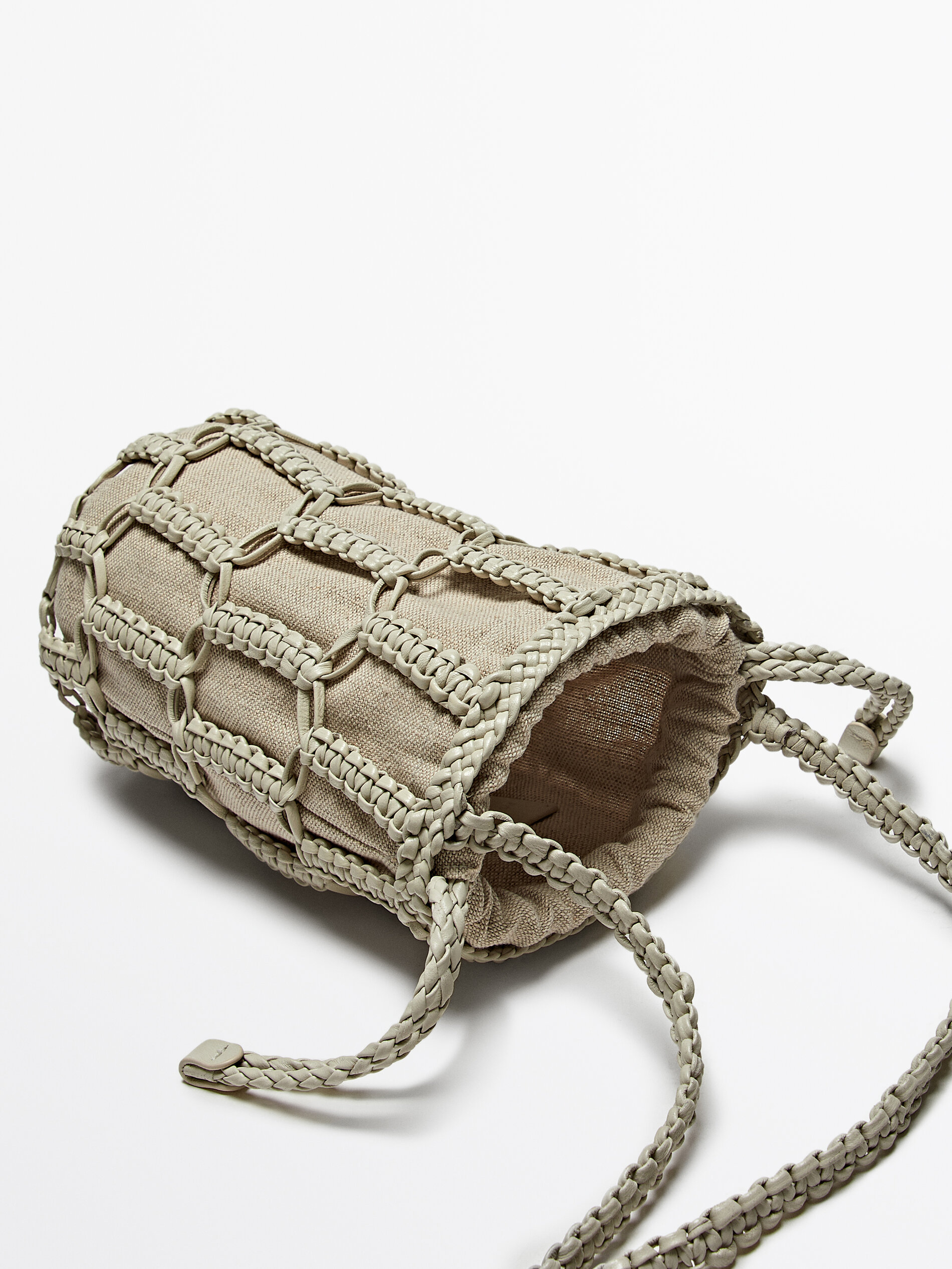 Mini sac seau tress en cuir nappa Blanc Noir Menthe
