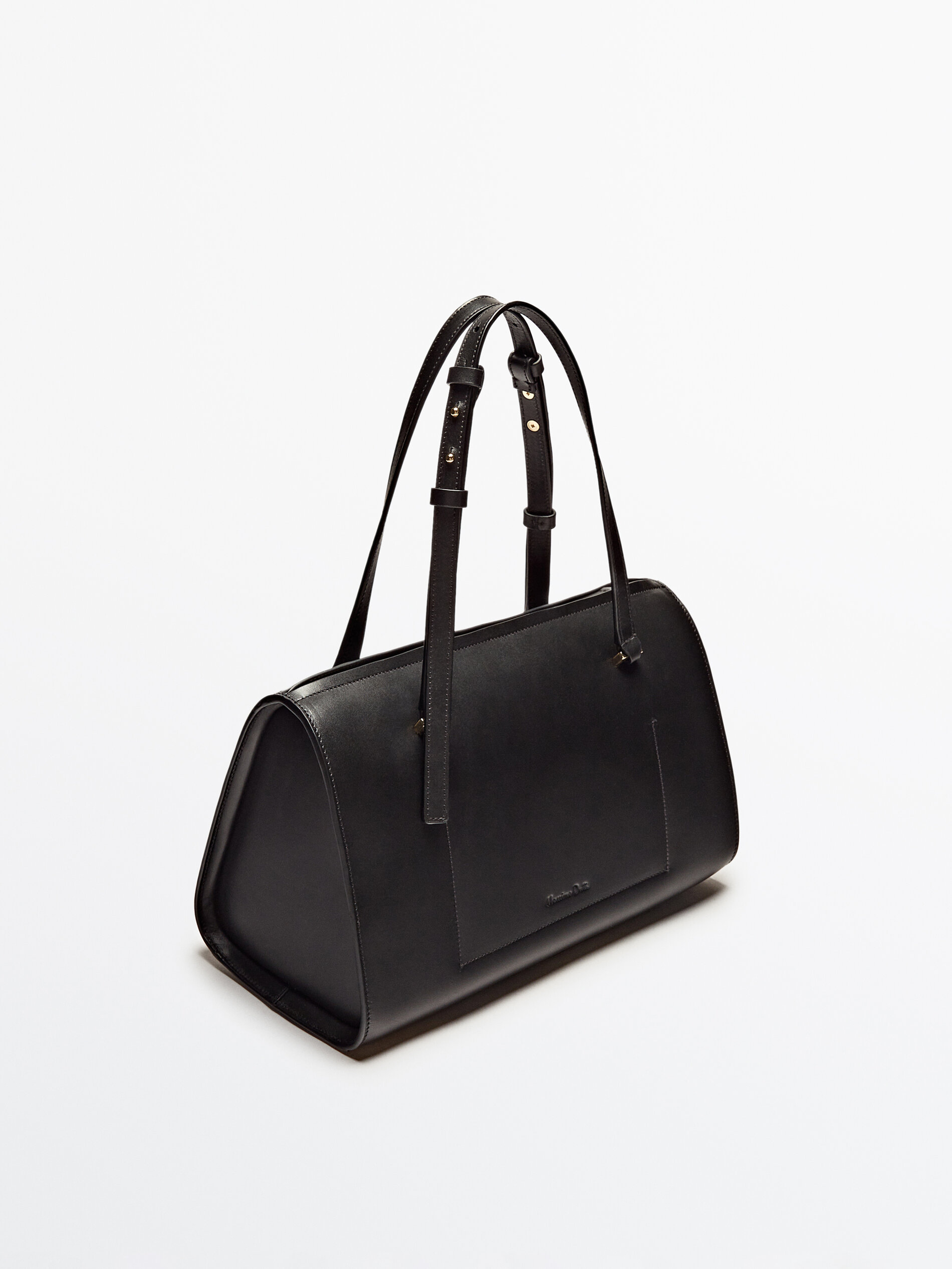 Plain leather bowling bag Black Brown Accessories Massimo Dutti